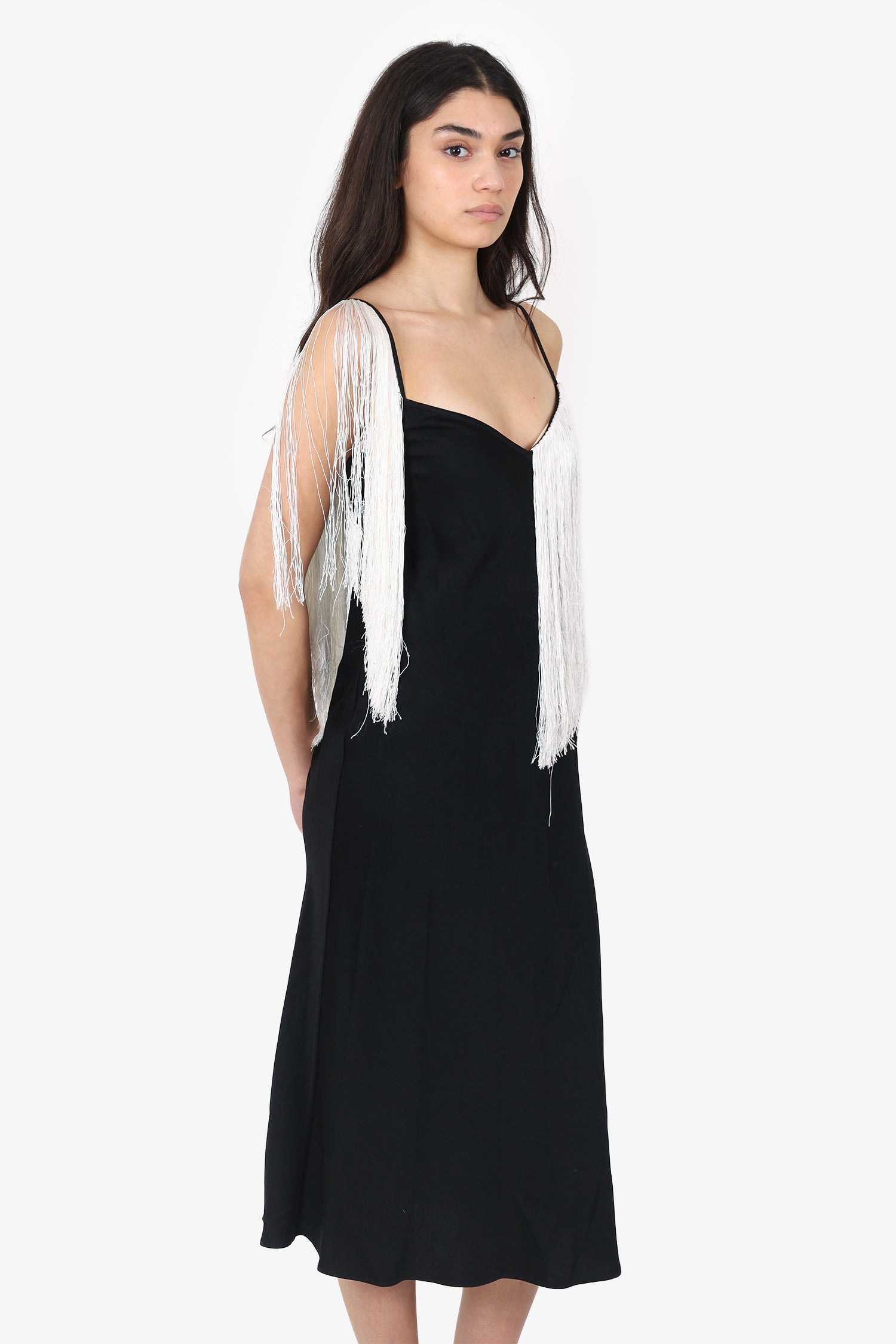 Ellery Black/White Fringe Strappy Dress Size 6