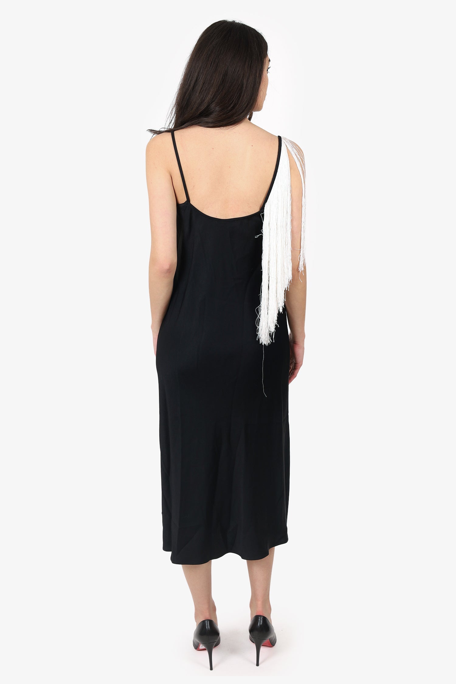 Ellery Black/White Fringe Strappy Dress Size 6