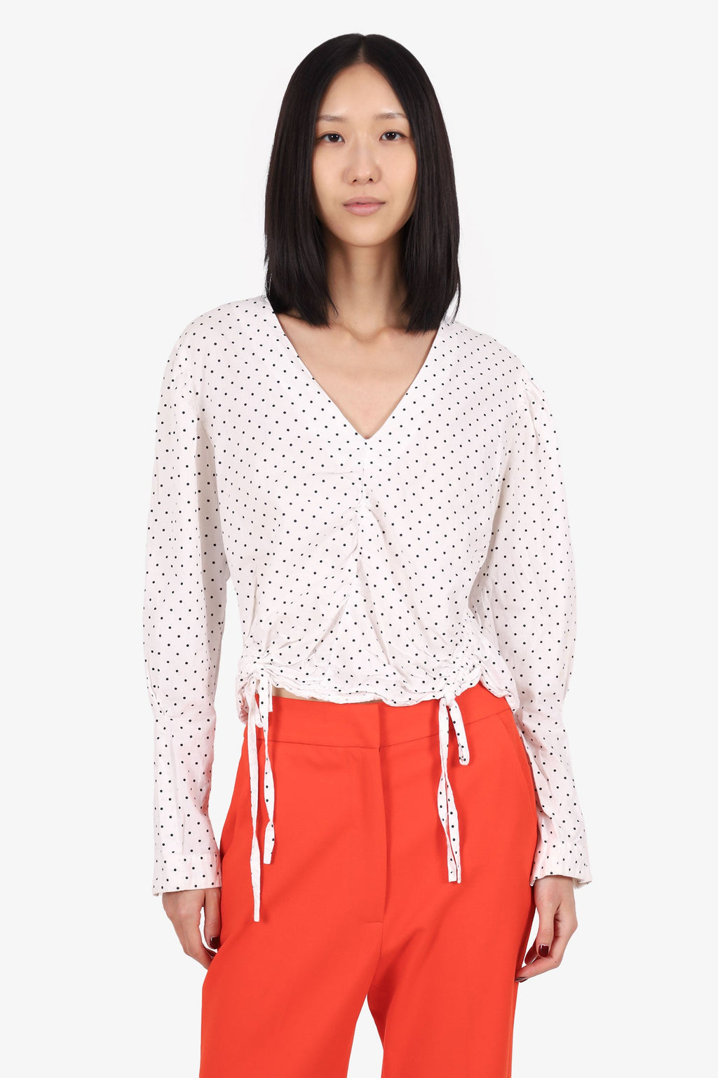 Martin White/Black Polka Dot Ruched Detail Top Size 8