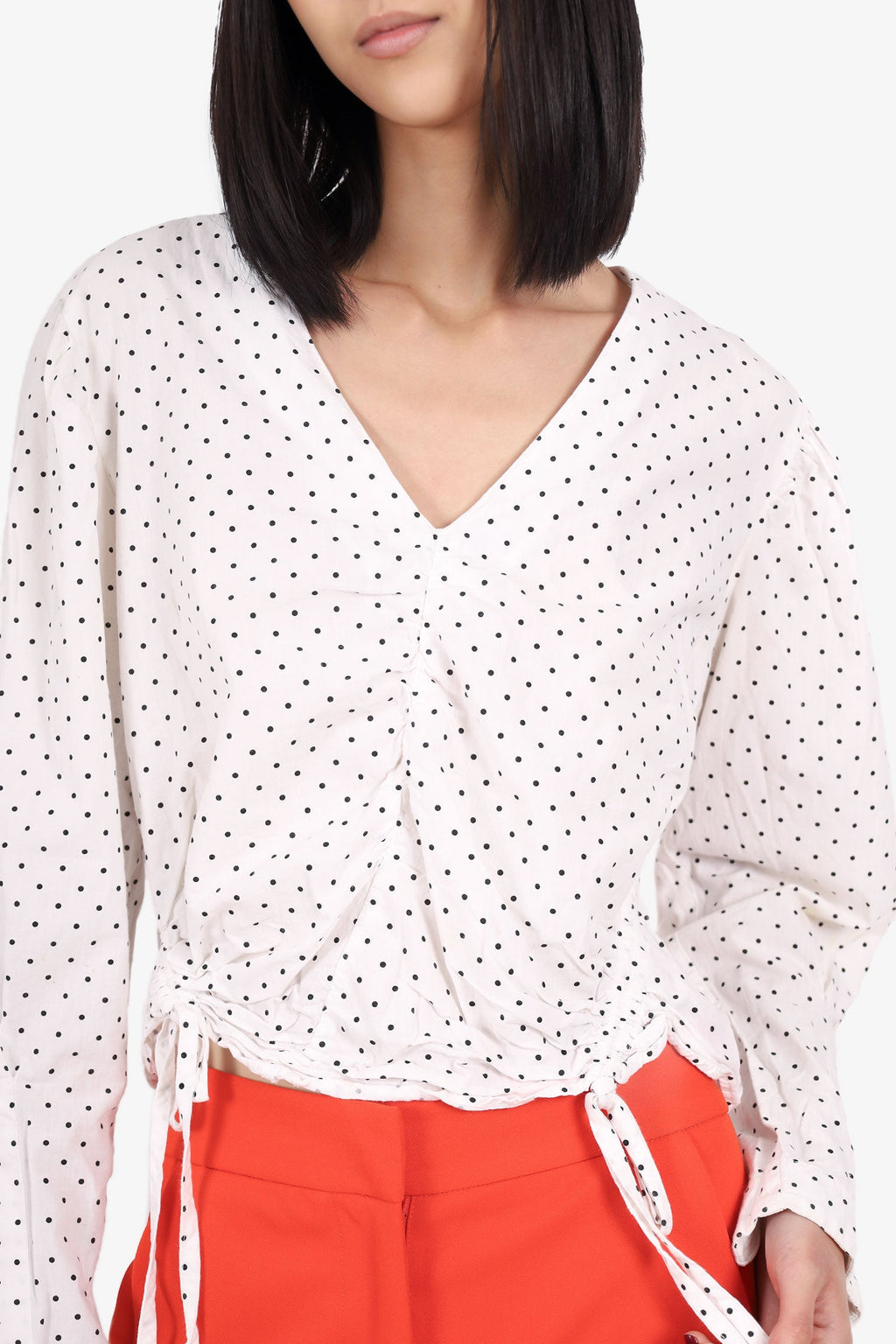 Martin White/Black Polka Dot Ruched Detail Top Size 8