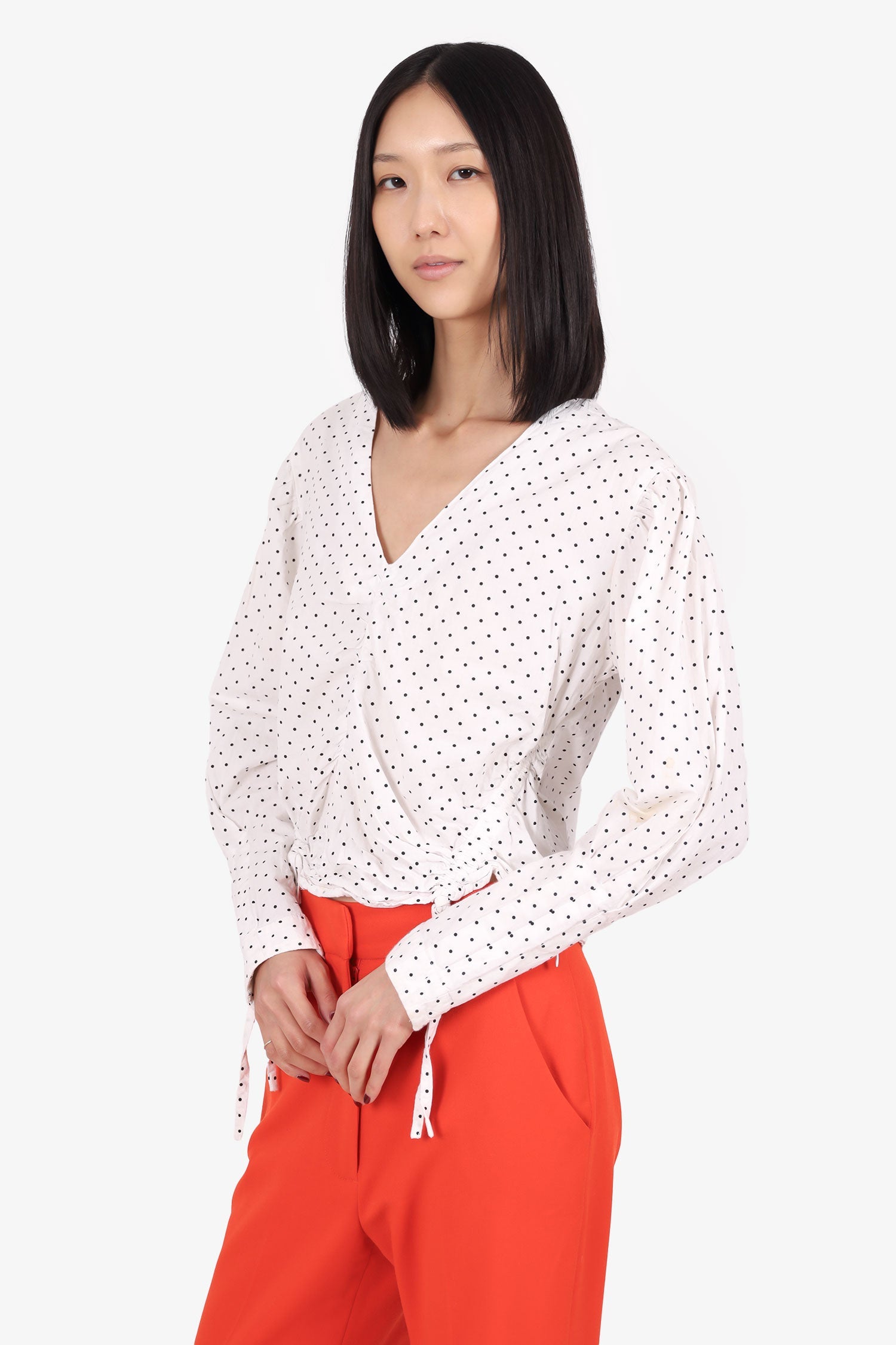 Martin White/Black Polka Dot Ruched Detail Top Size 8