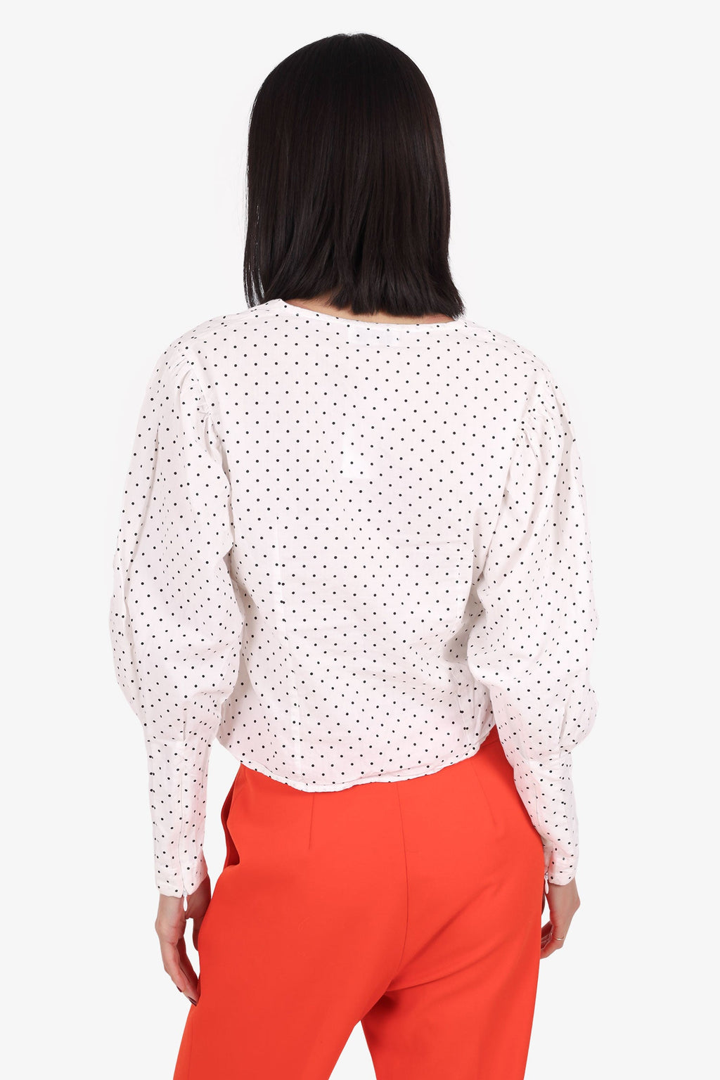 Martin White/Black Polka Dot Ruched Detail Top Size 8
