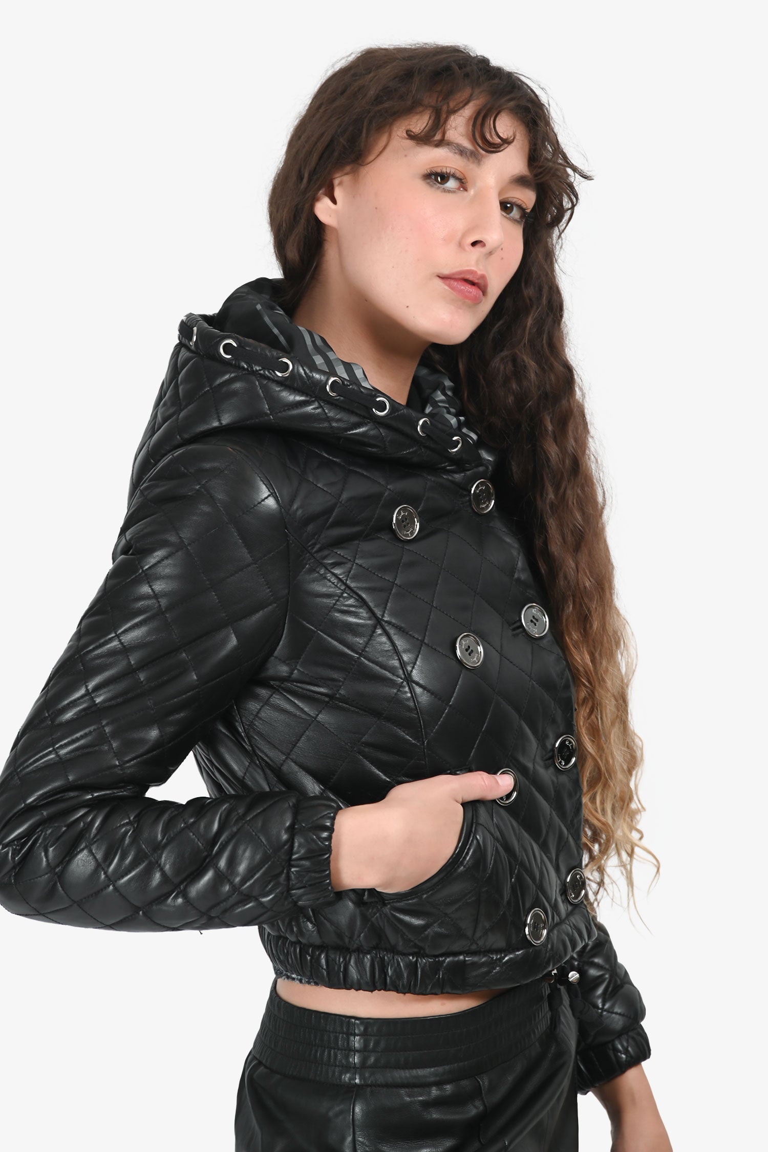 Burberry Black Lambskin Quilted Cropped Jacket Size UK 8