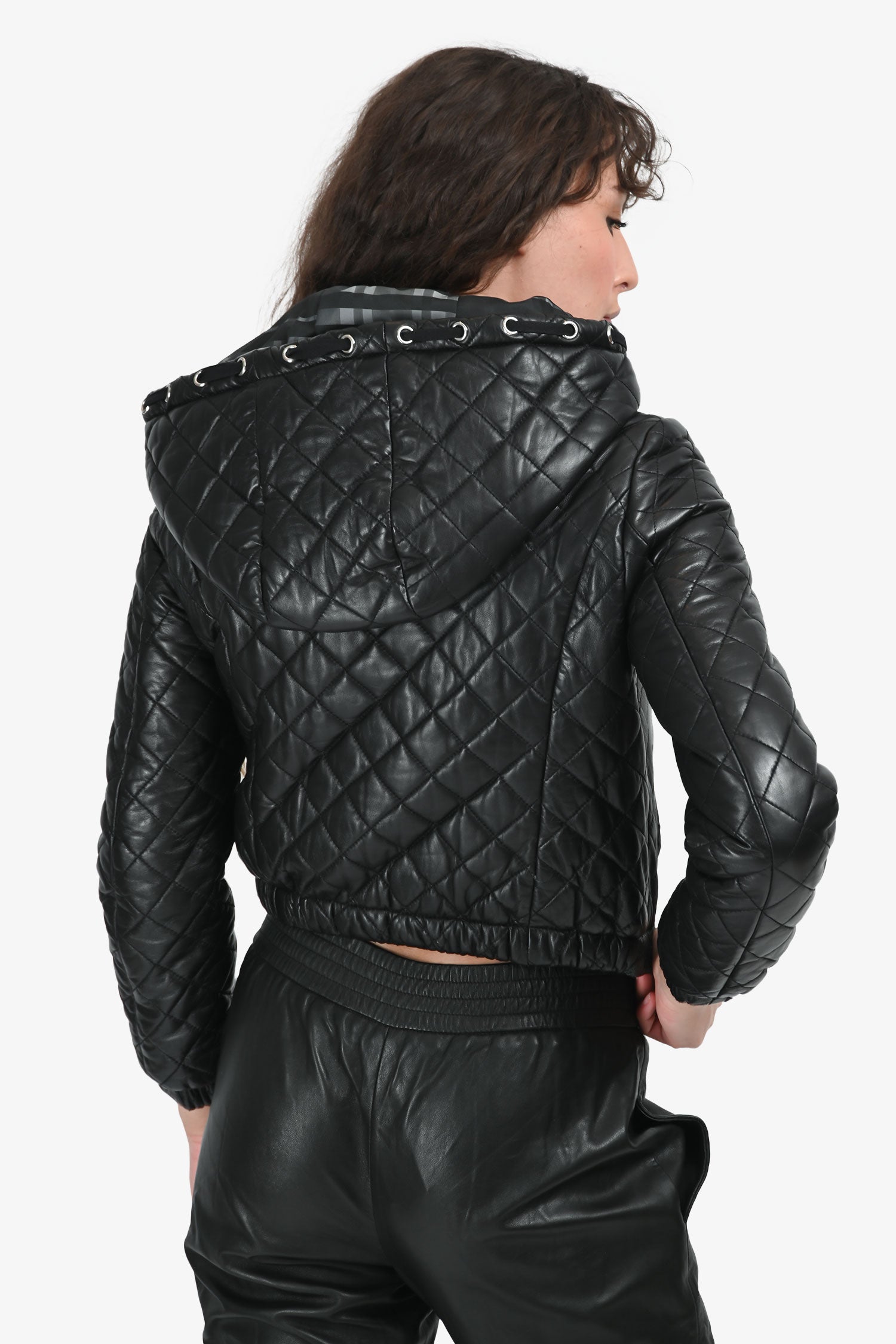 Burberry Black Lambskin Quilted Cropped Jacket Size UK 8