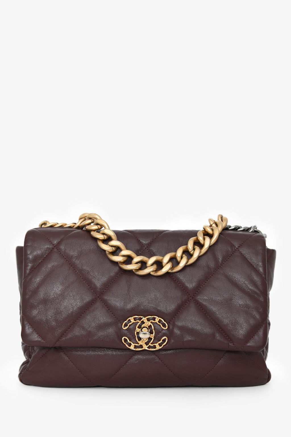 Pre-Loved Chanel™ 2019-20 Burgundy Leather Large 19 Flap Chain Bag