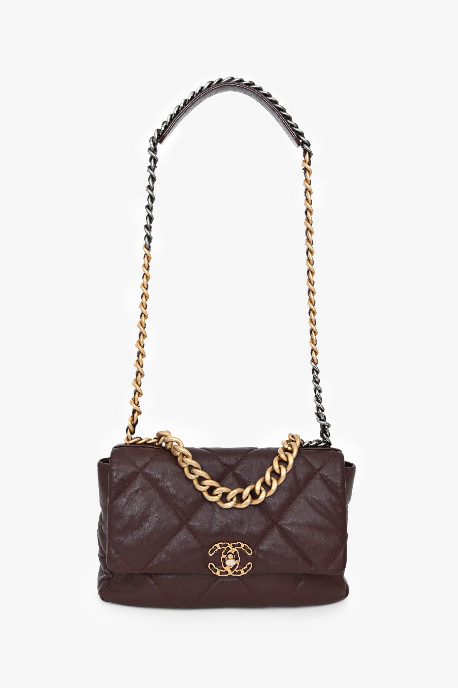 Pre-Loved Chanel™ 2019-20 Burgundy Leather Large 19 Flap Chain Bag