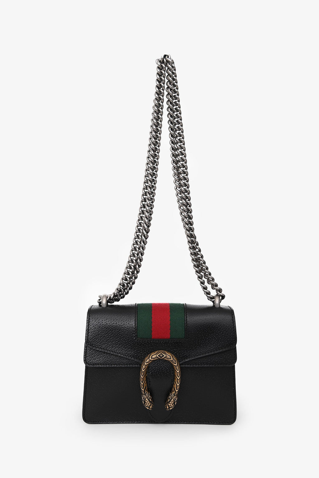 Gucci Black Leather Mini Dionysus Web Mixed Hardware Chain Bag