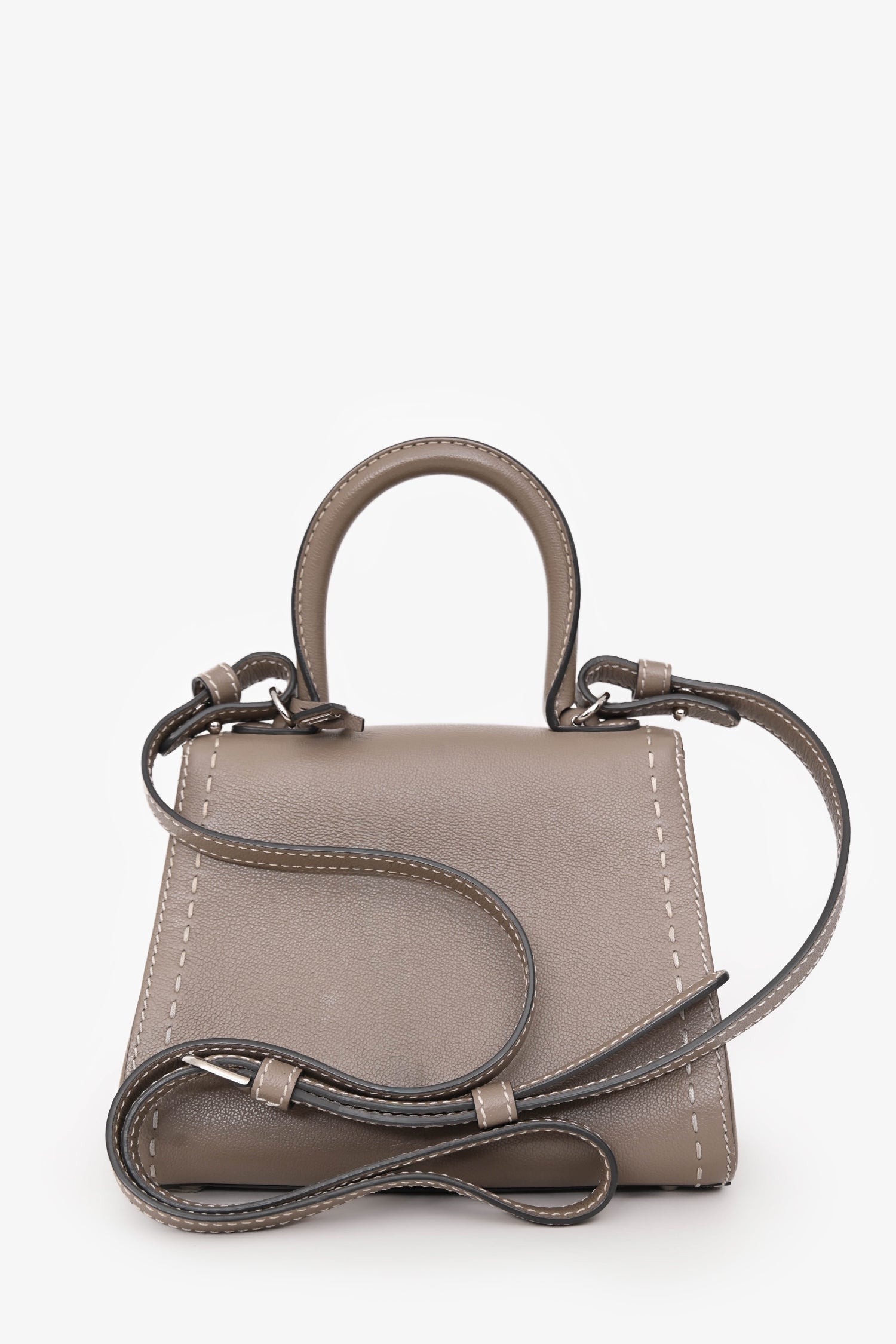 Delvaux Grey Calf Leather Surpique Brillant Mini Bag SHW with Strap