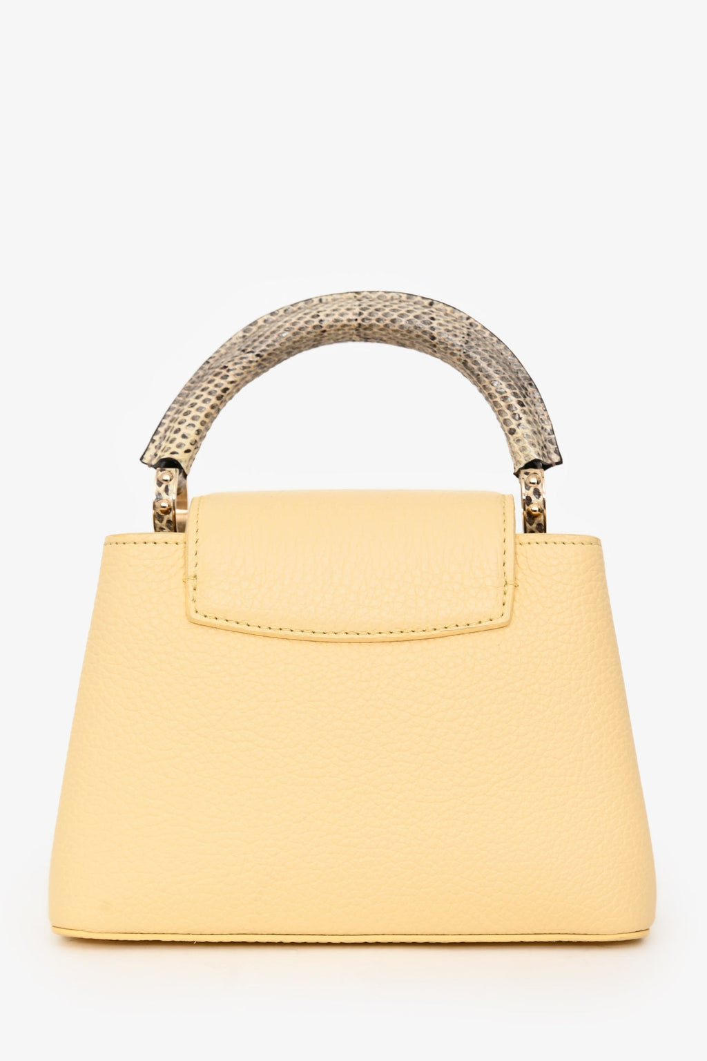 Louis Vuitton Pale Yellow Grained Leather Python Trim Mini Capucines Top Handle with Strap