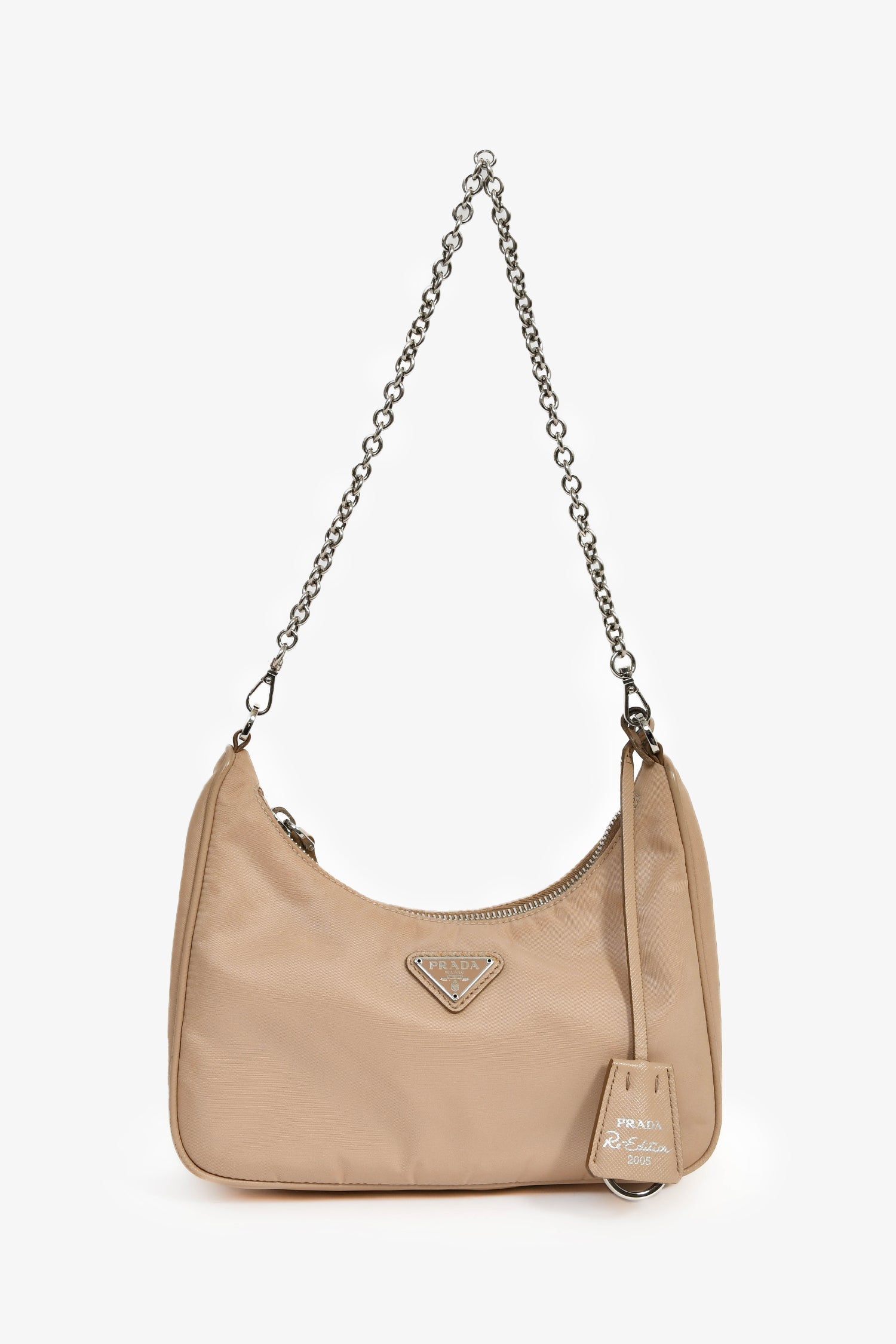 Prada Beige Re-Nylon Re-Edition 2005 Crossbody Bag with Chain & Pouch