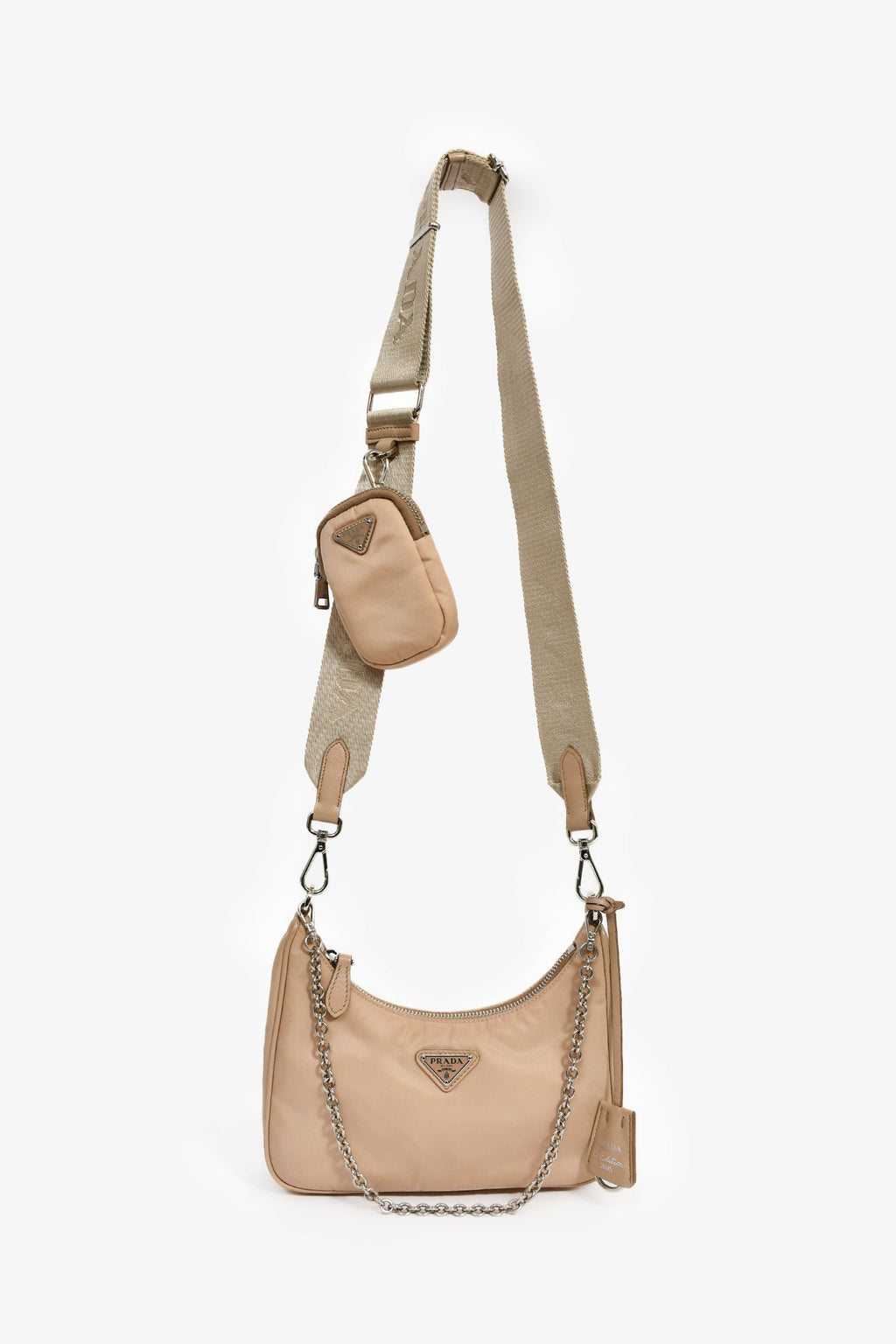 Prada Beige Re-Nylon Re-Edition 2005 Crossbody Bag with Chain & Pouch