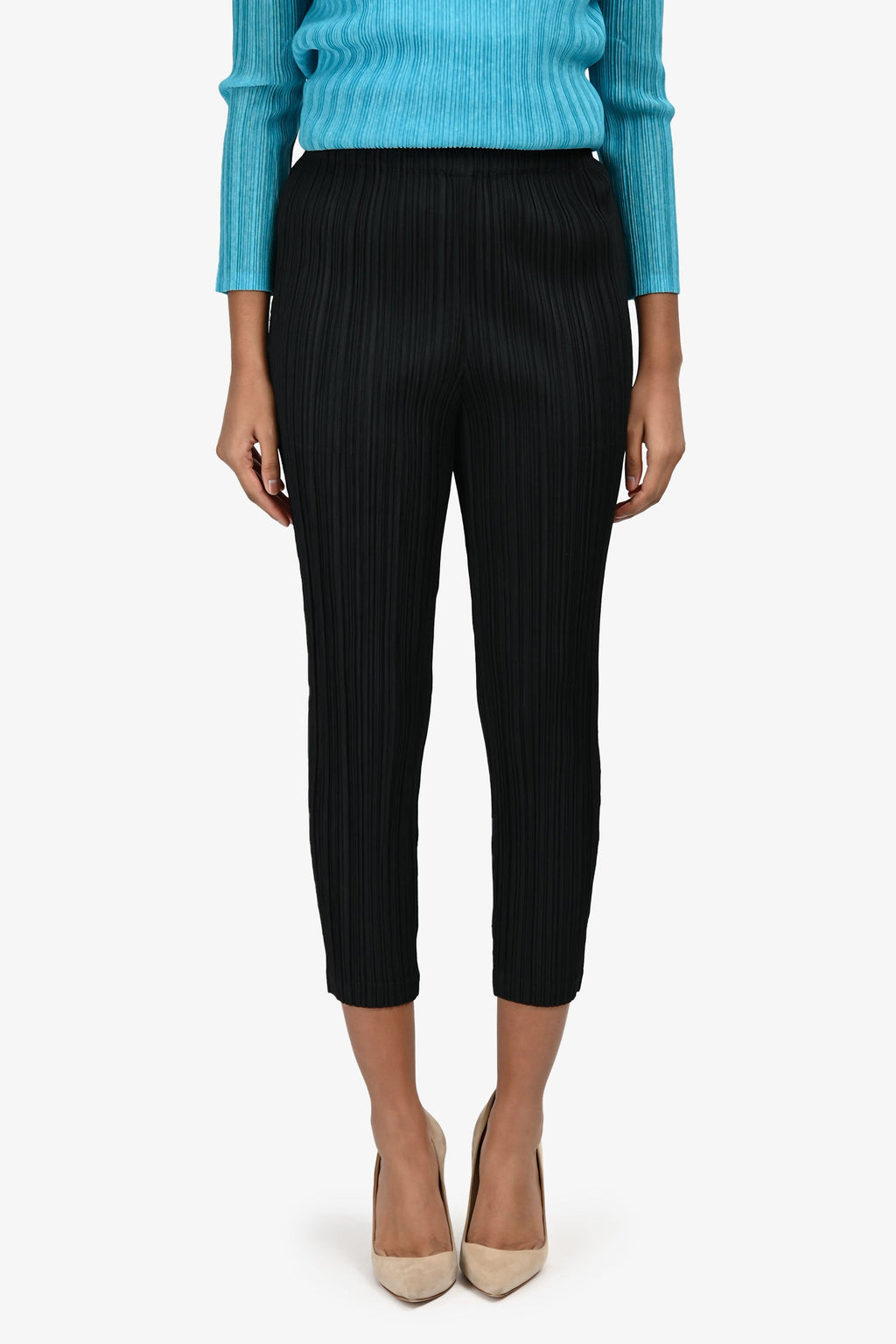 Pleats Please Issey Miyake Black Pleated Slim Fit Pants Size 2