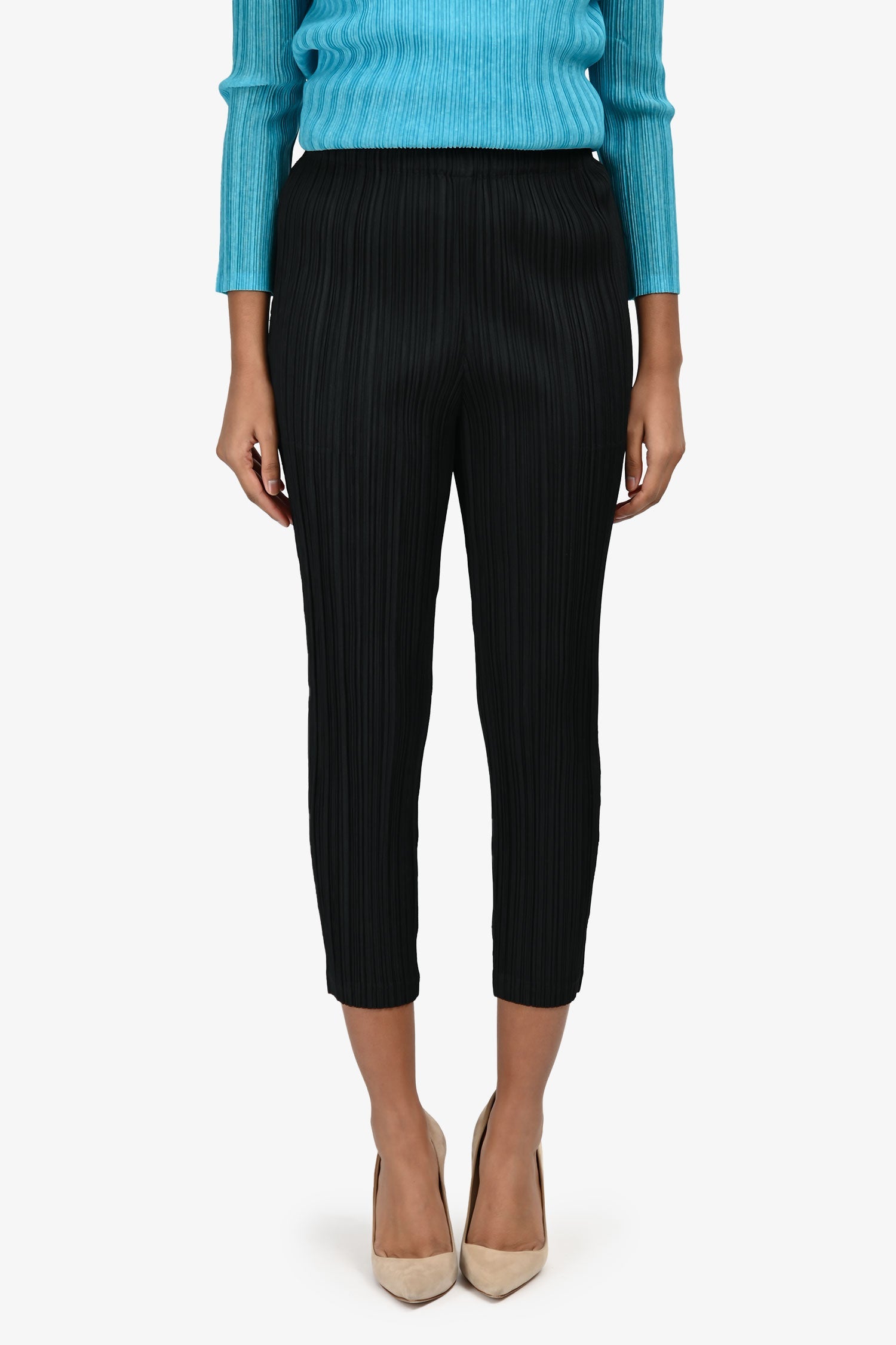Pleats Please Issey Miyake Black Pleated Slim Fit Pants Size 2