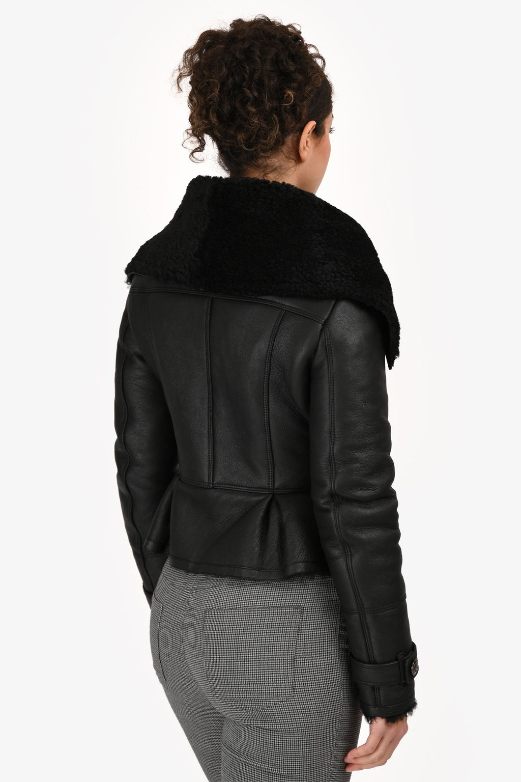 Burberry London Black Lambskin Leather Collar Detailed Jacket Size 6 US