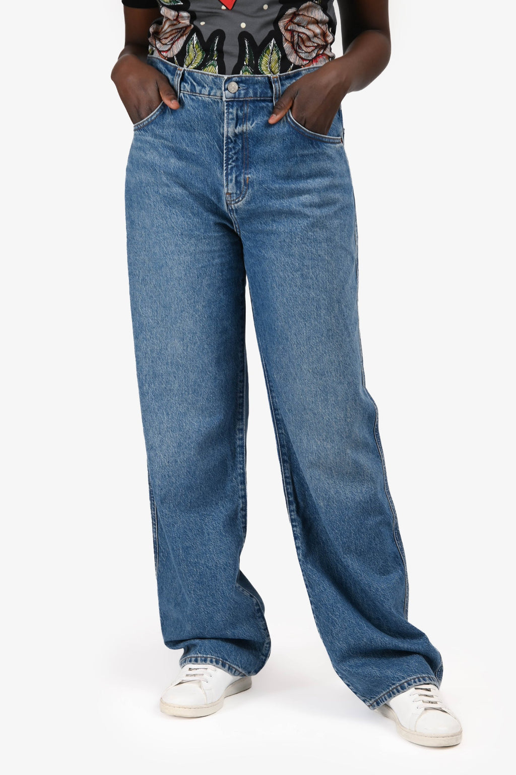 Reformation Blue Denim Mid Rise Straight 'Val 90s' Jeans Size 30L