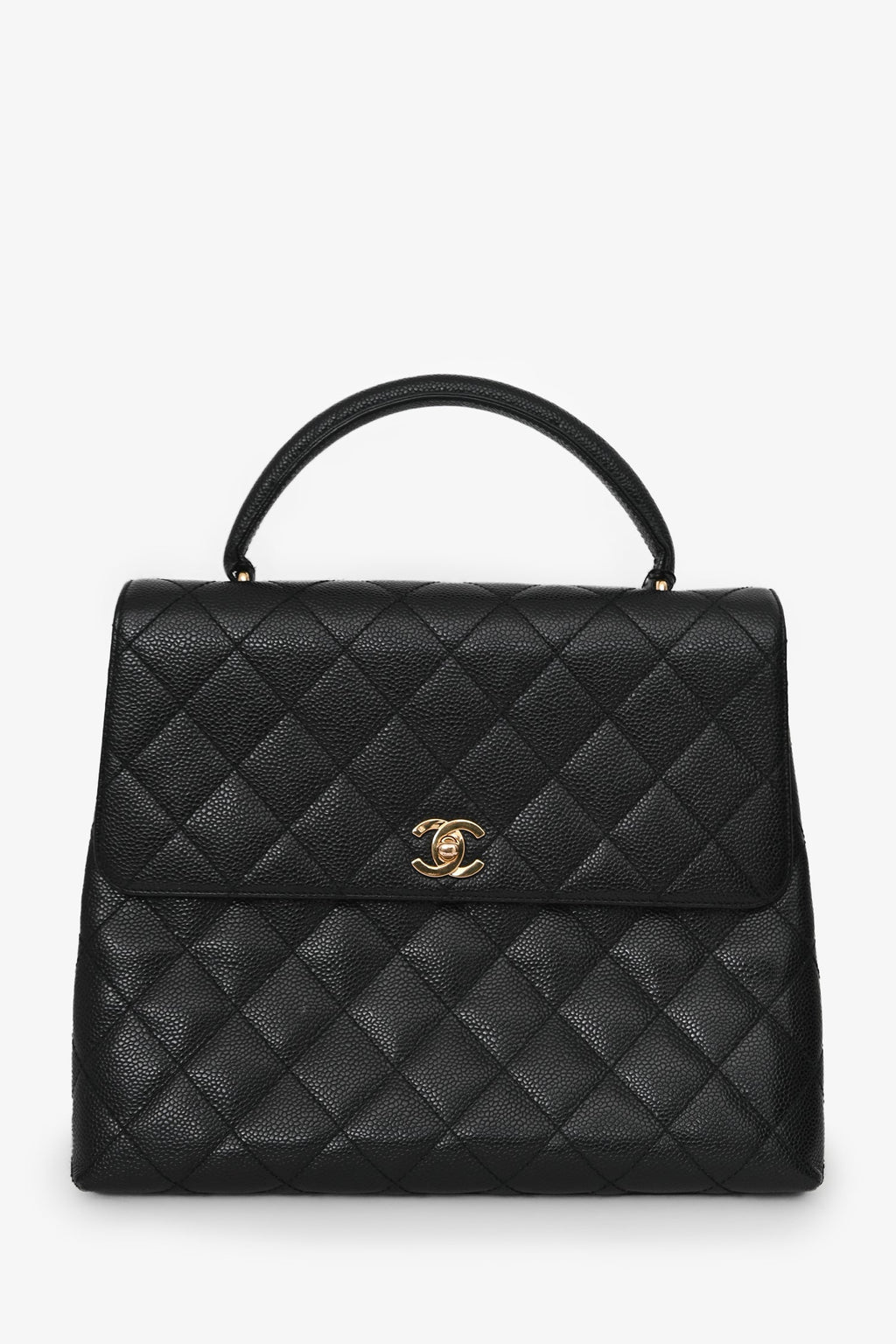 Pre-Loved Chanel™ 2002/03 Black Caviar Leather 'Kelly' Top Handle