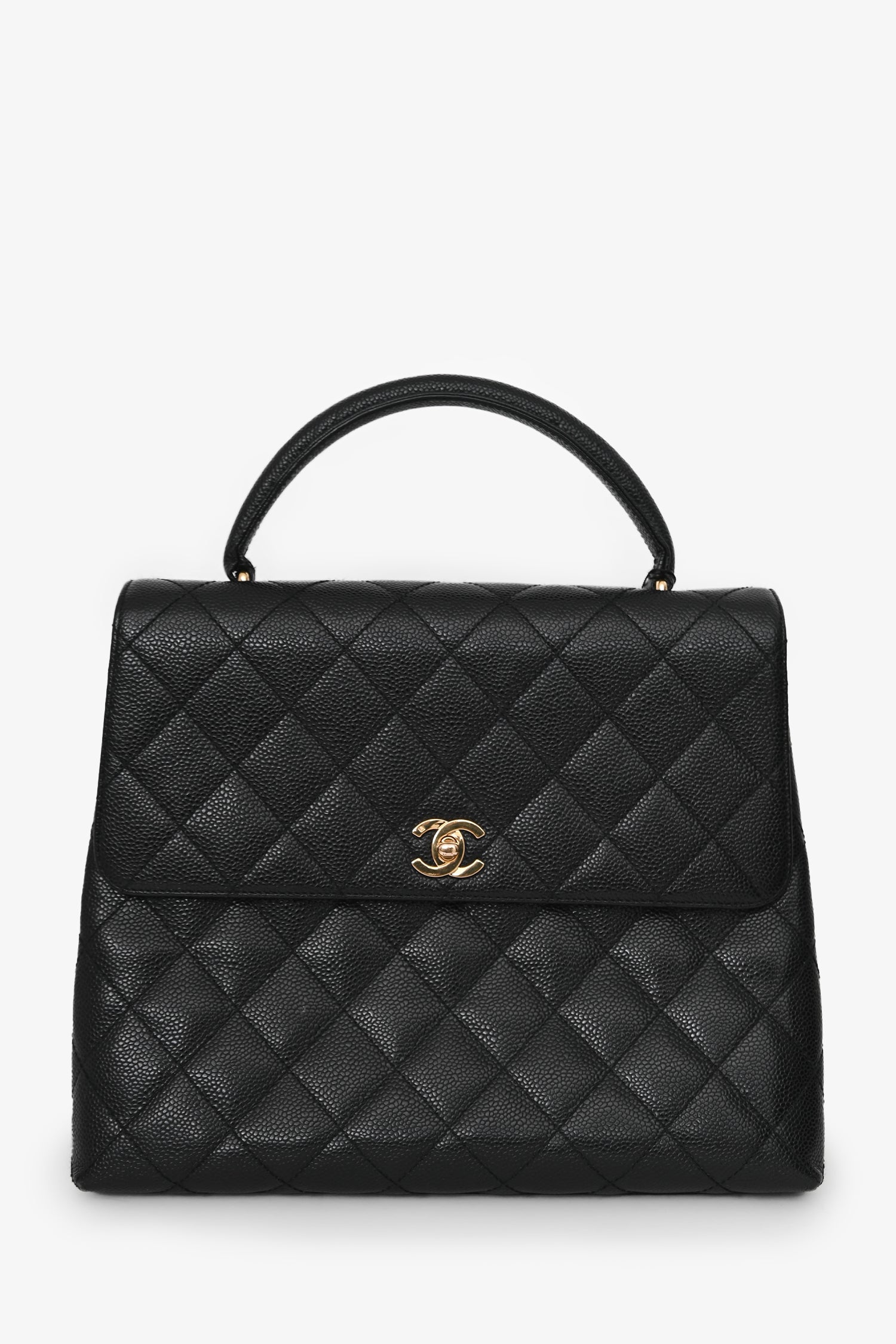 Pre-Loved Chanel™ 2002/03 Black Caviar Leather 'Kelly' Top Handle