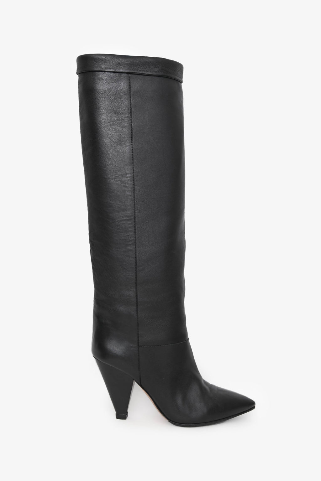 Isabel Marant Black Leather Conic Heel Tall Boots Size 37