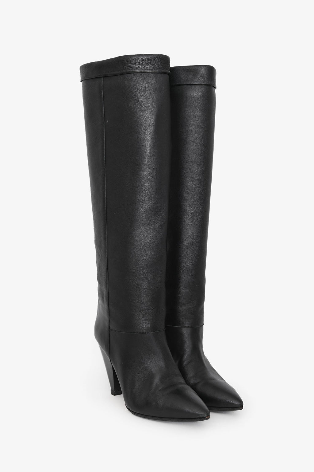 Isabel Marant Black Leather Conic Heel Tall Boots Size 37