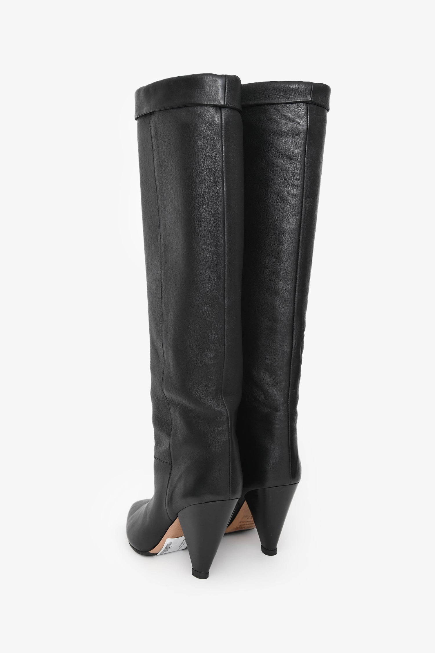 Isabel Marant Black Leather Conic Heel Tall Boots Size 37