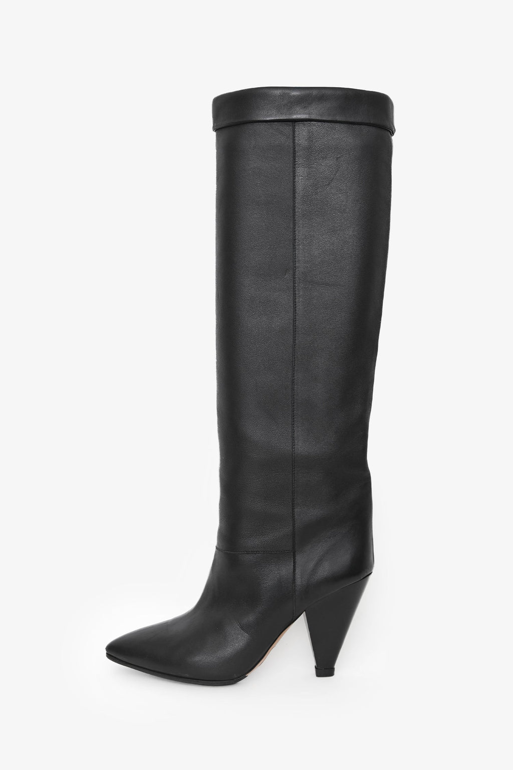 Isabel Marant Black Leather Conic Heel Tall Boots Size 37