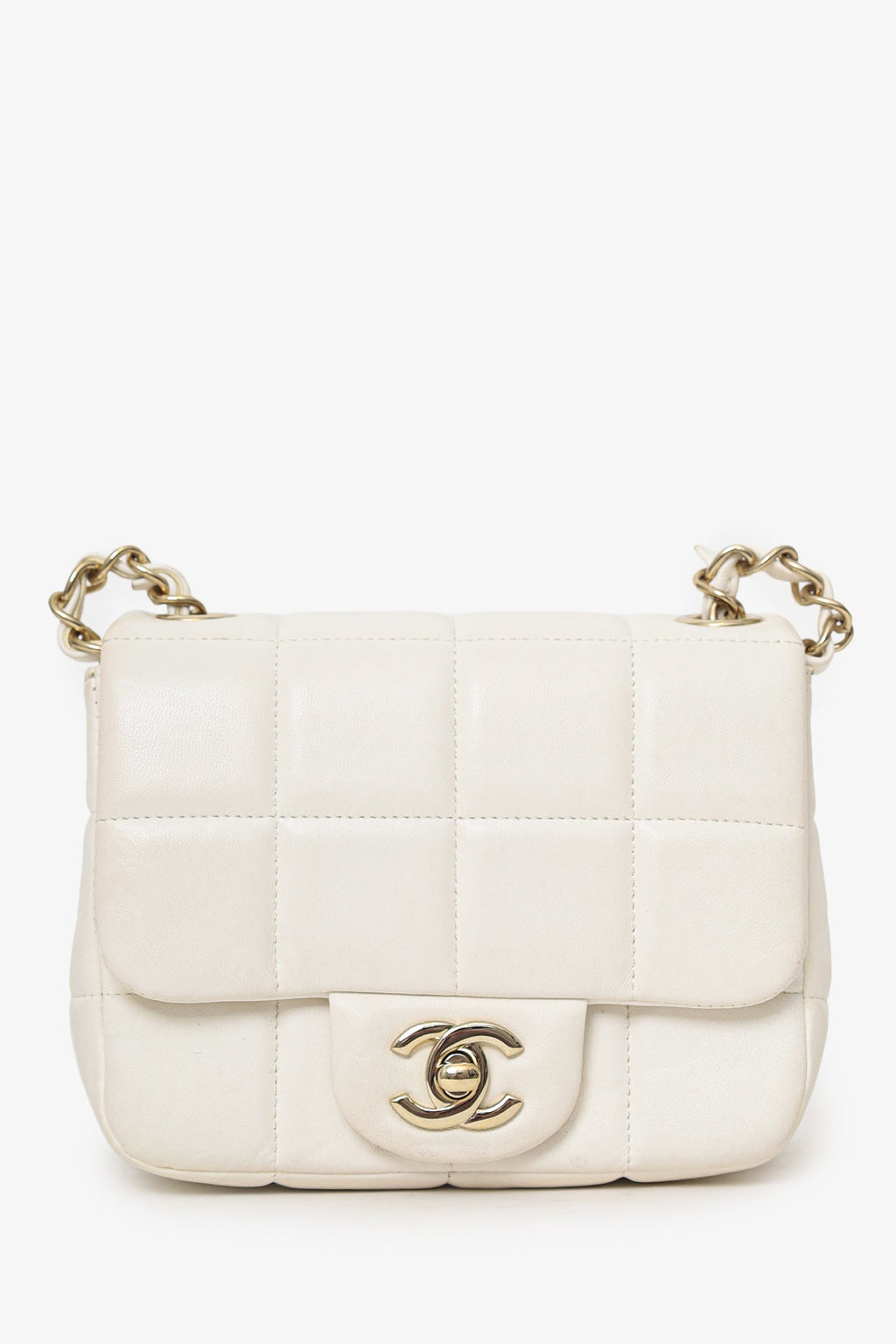 Pre-Loved Chanel™ 2023 White Quilted Lambskin Resin Crystal Monacoco Mini Square Flap Bag