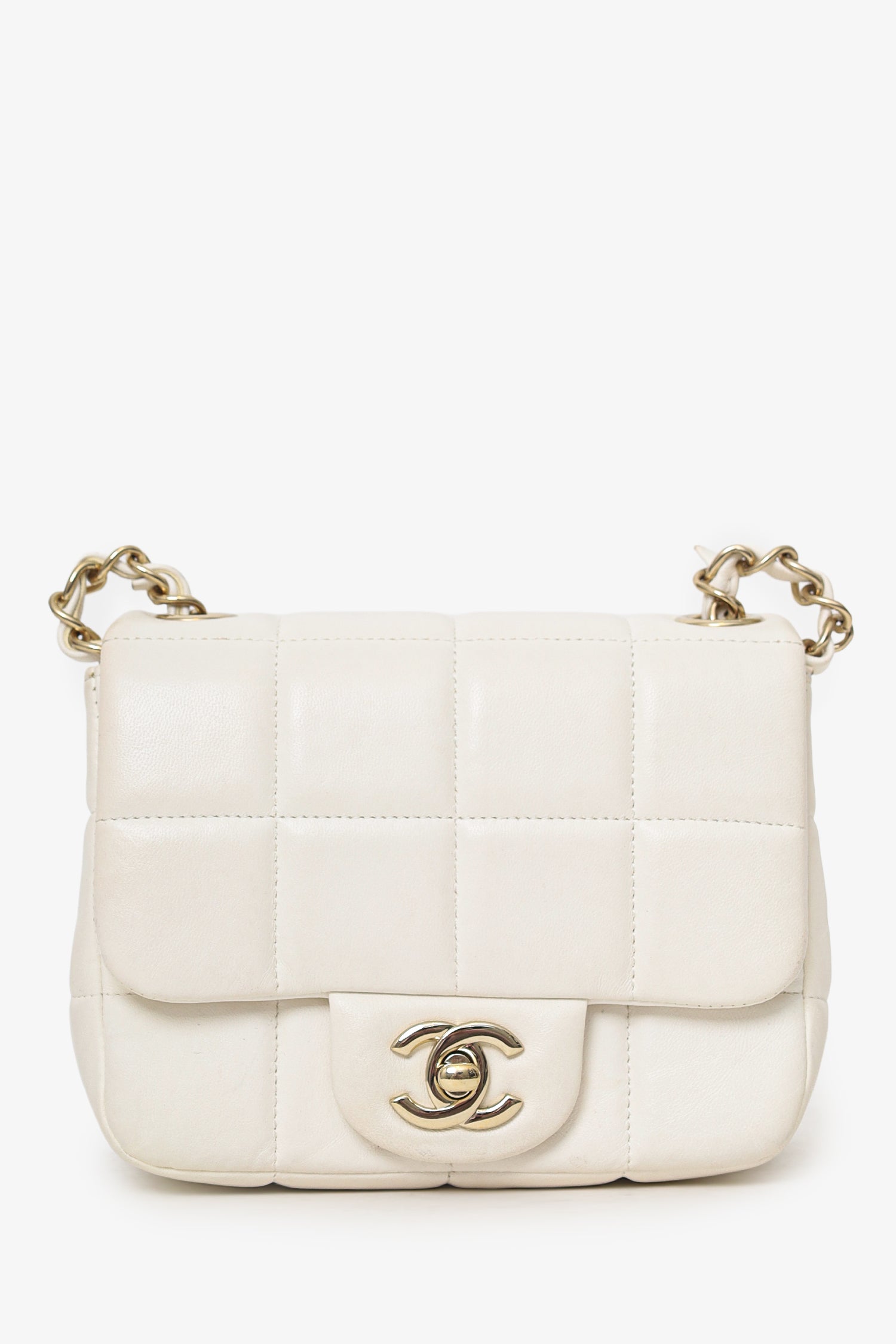 Pre-Loved Chanel™ 2023 White Quilted Lambskin Resin Crystal Monacoco Mini Square Flap Bag