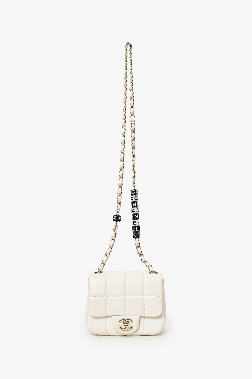 Pre-Loved Chanel™ 2023 White Quilted Lambskin Resin Crystal Monacoco Mini Square Flap Bag