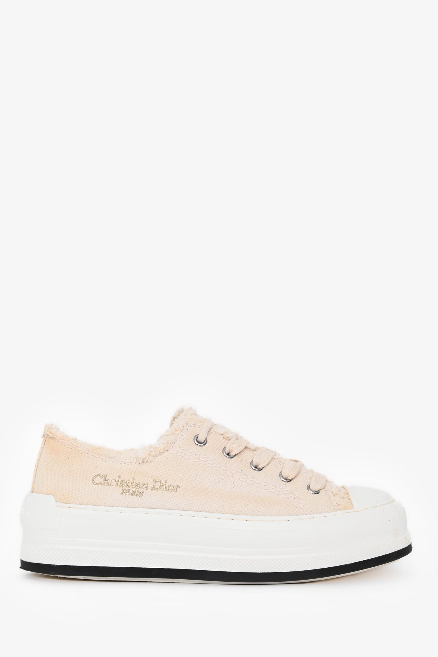 Christian Dior Cream Frayed Canvas Platform Sneakers Size 37