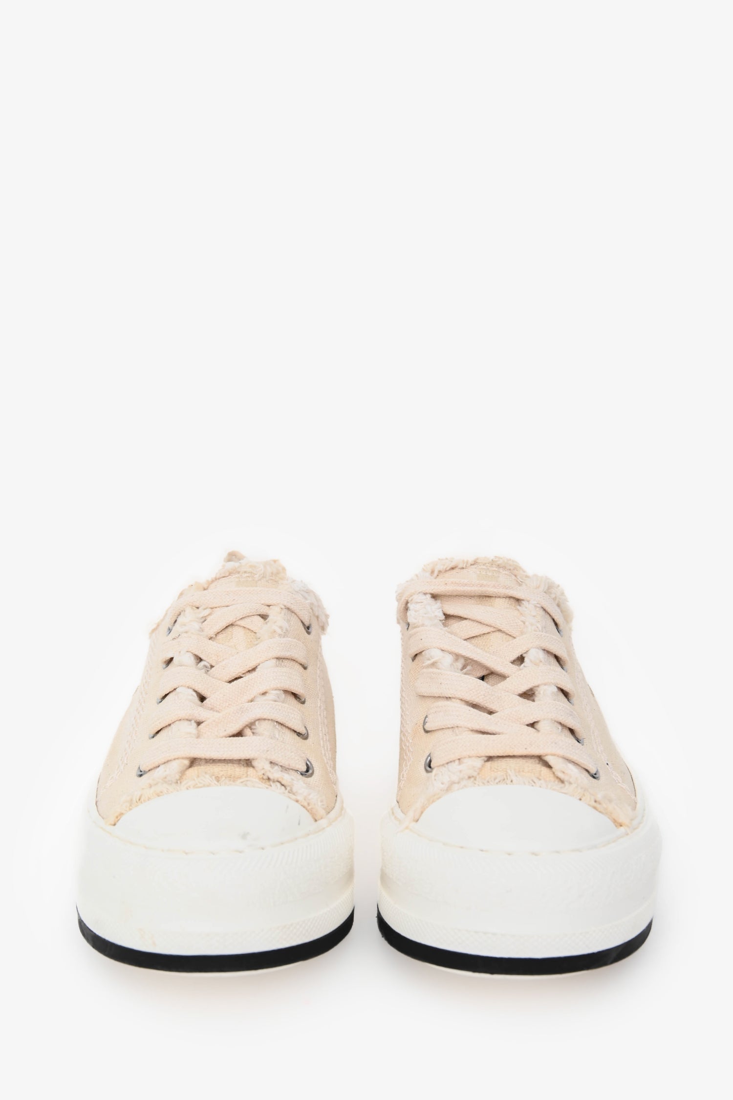 Christian Dior Cream Frayed Canvas Platform Sneakers Size 37