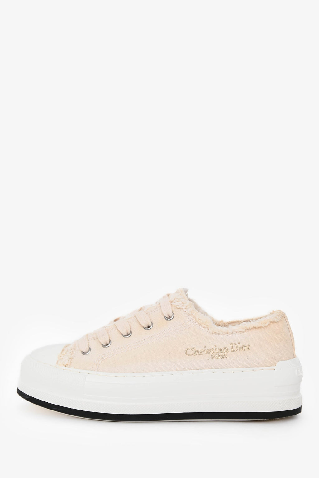 Christian Dior Cream Frayed Canvas Platform Sneakers Size 37