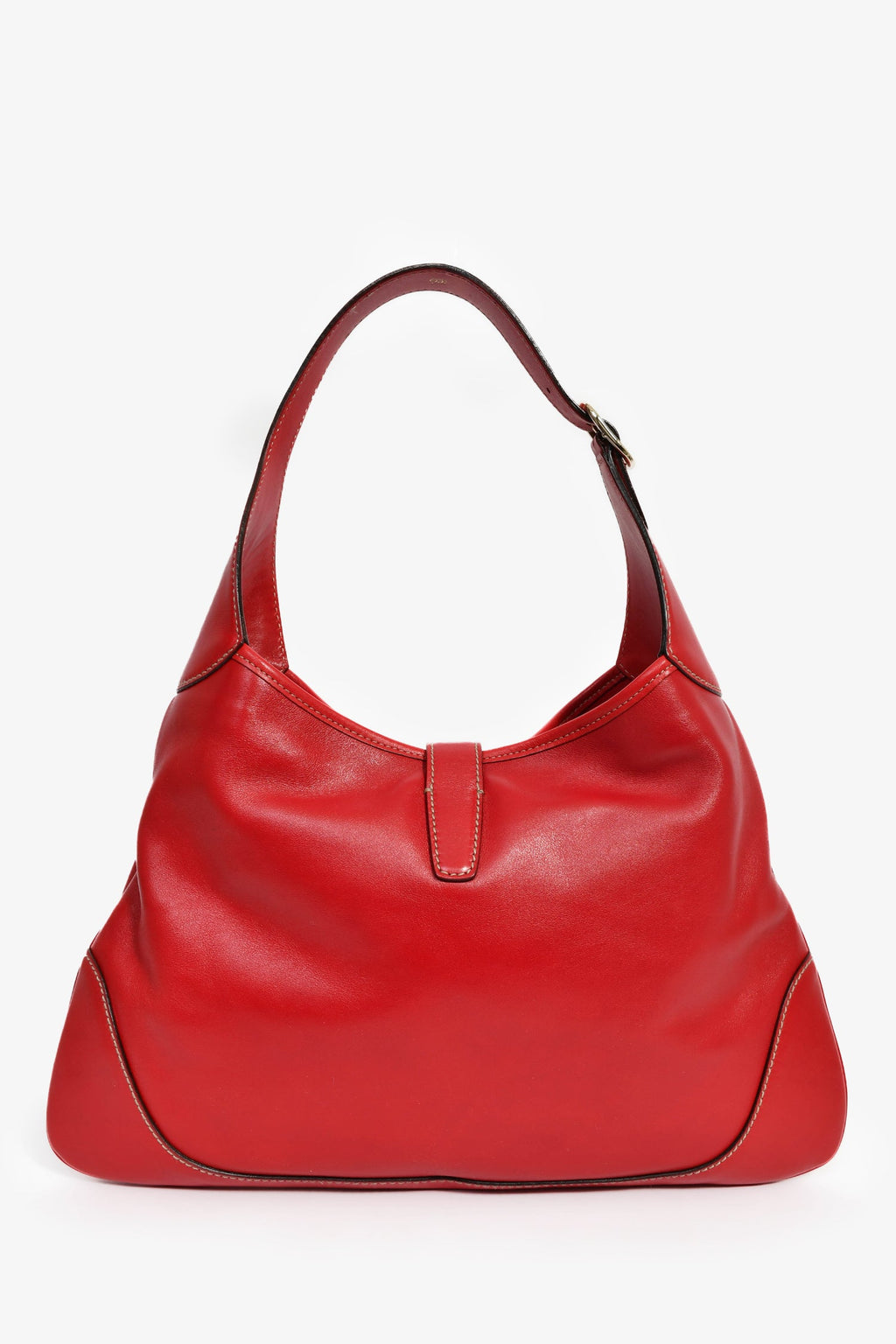 Gucci Red Leather Canvas Stripe Medium Jackie Bag
