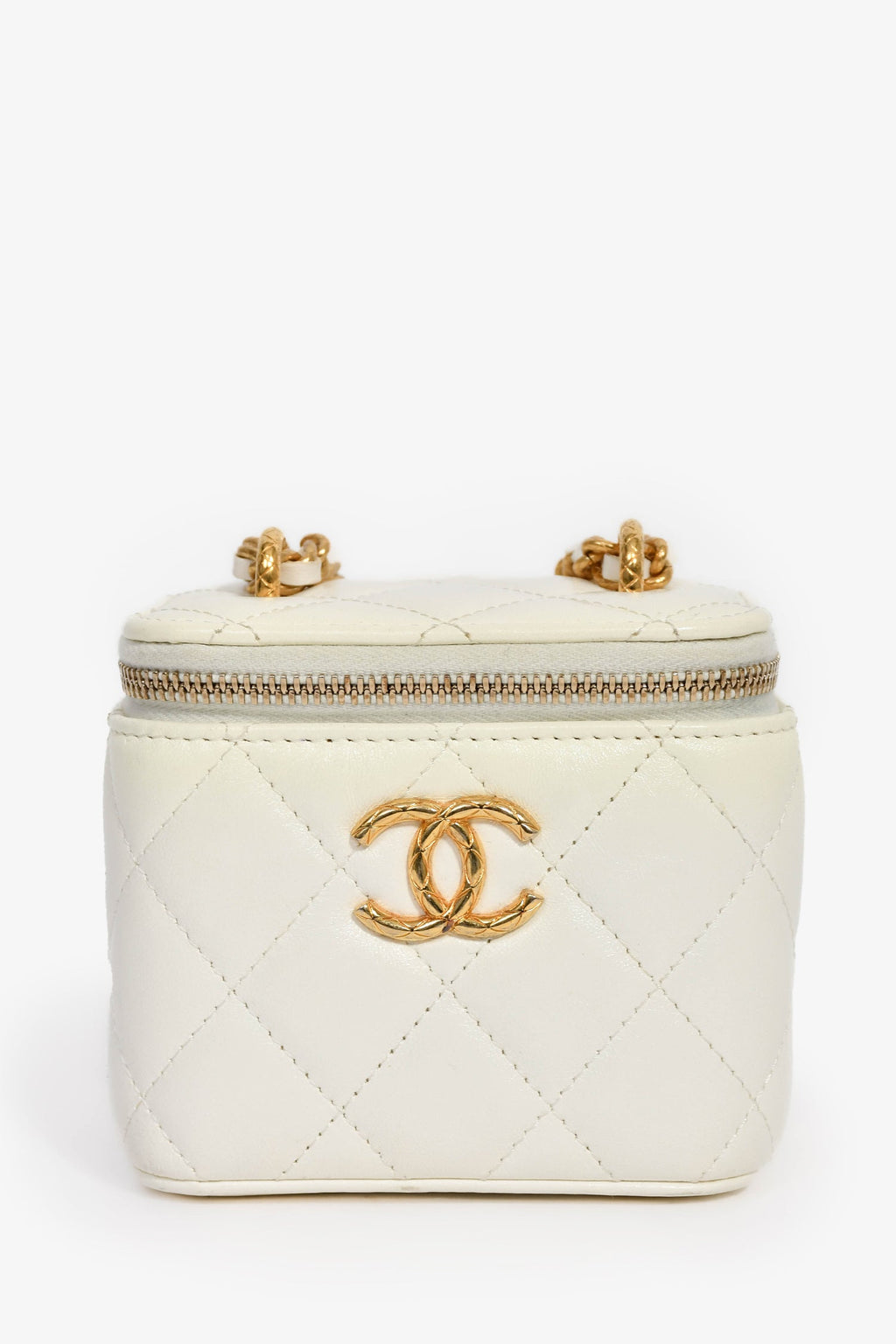 Pre-Loved Chanel™ 2022 White Lambskin Mini Vanity On Chain