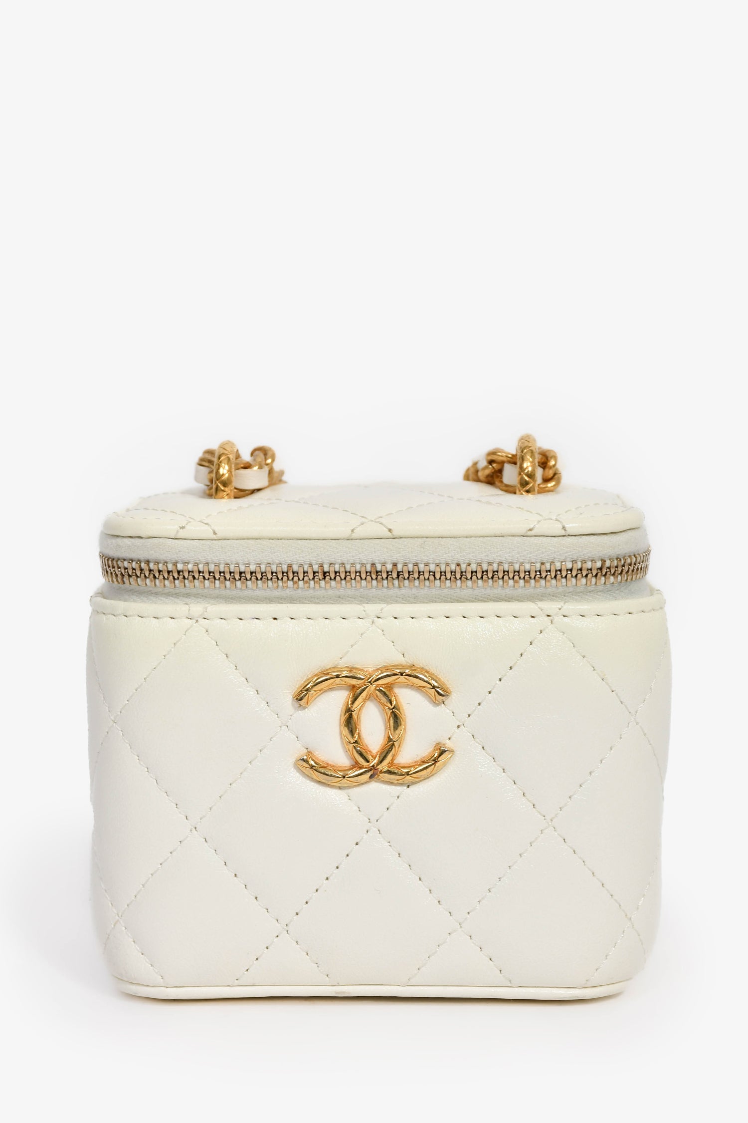 Pre-Loved Chanel™ 2022 White Lambskin Mini Vanity On Chain