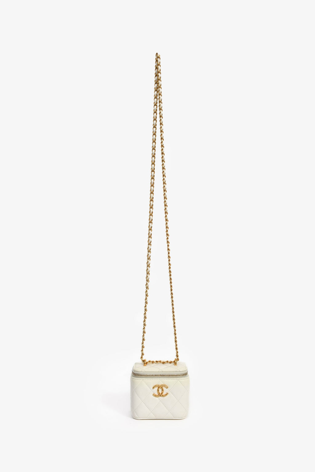Pre-Loved Chanel™ 2022 White Lambskin Mini Vanity On Chain