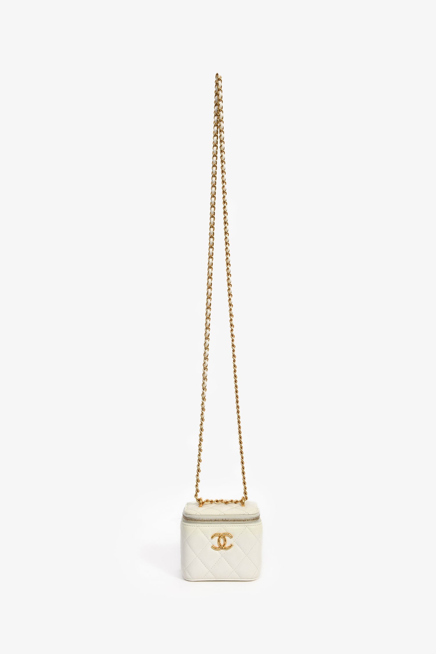 Pre-Loved Chanel™ 2022 White Lambskin Mini Vanity On Chain
