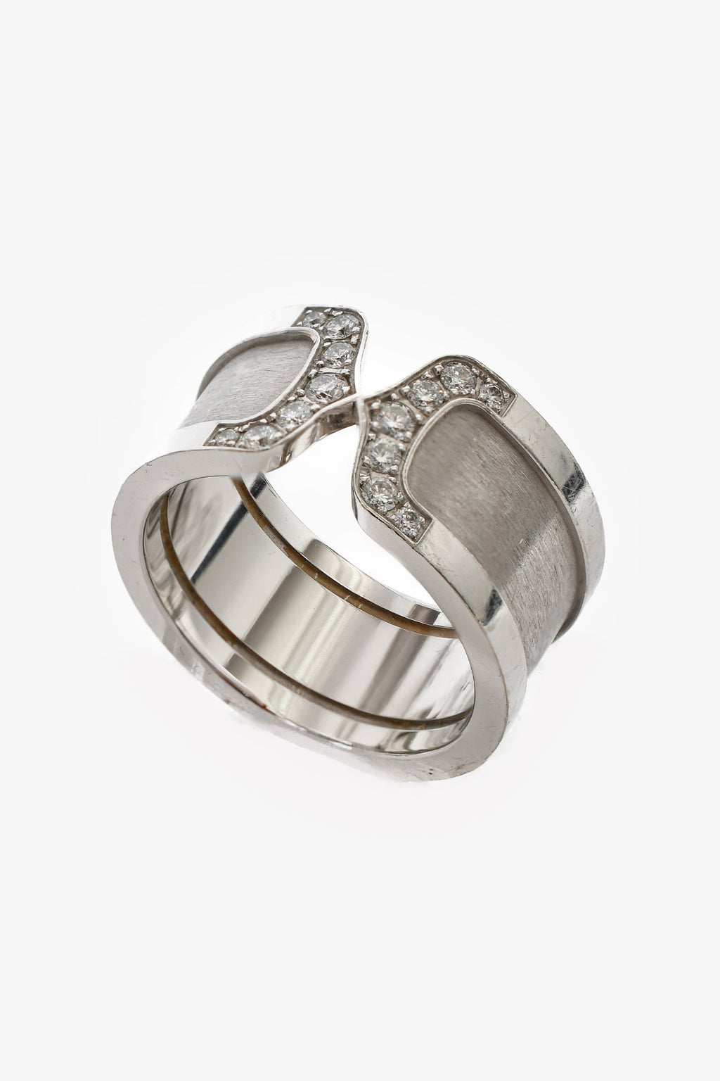 Cartier 18K White Gold Diamond C de Cartier Wide Ring Size 55