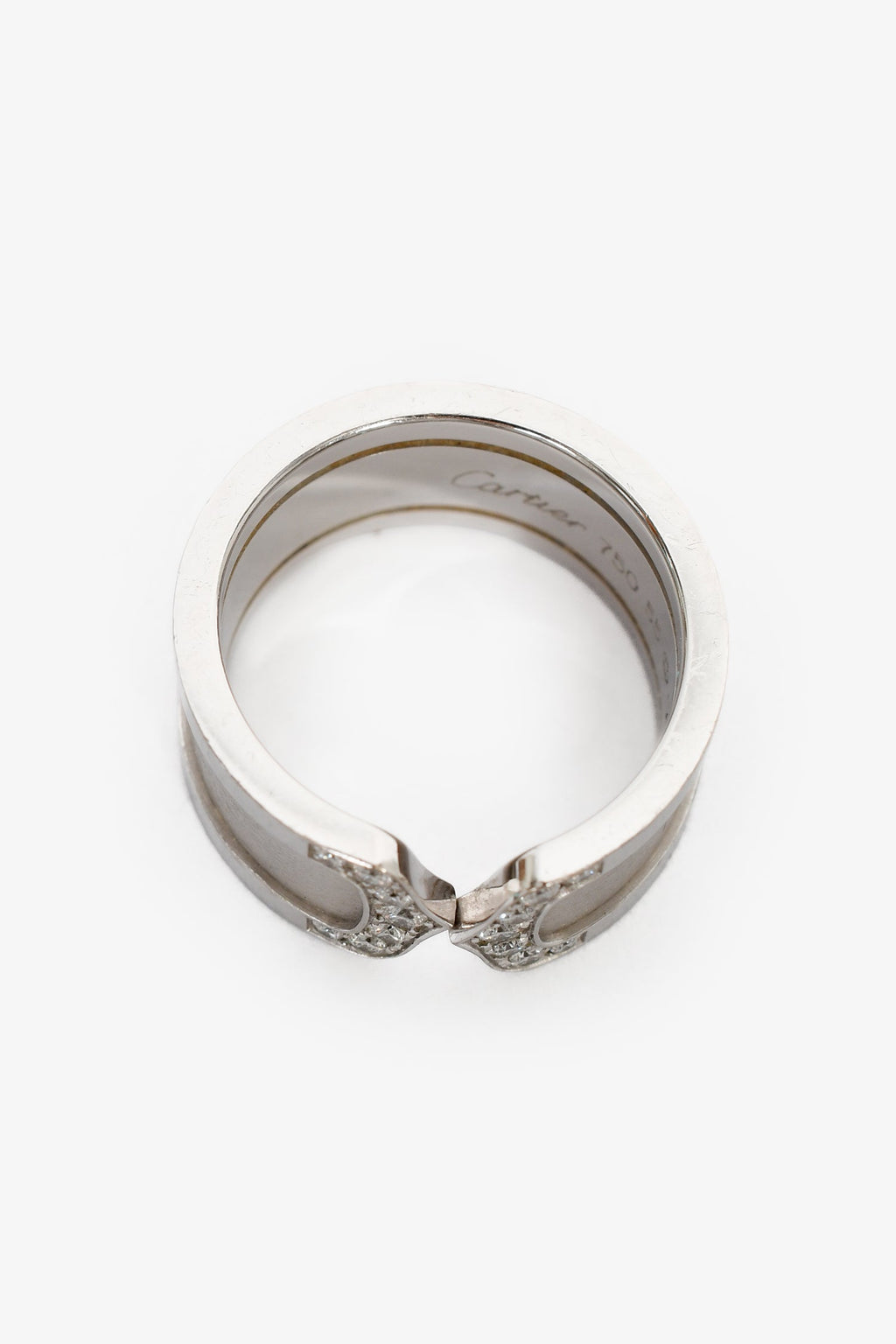 Cartier 18K White Gold Diamond C de Cartier Wide Ring Size 55