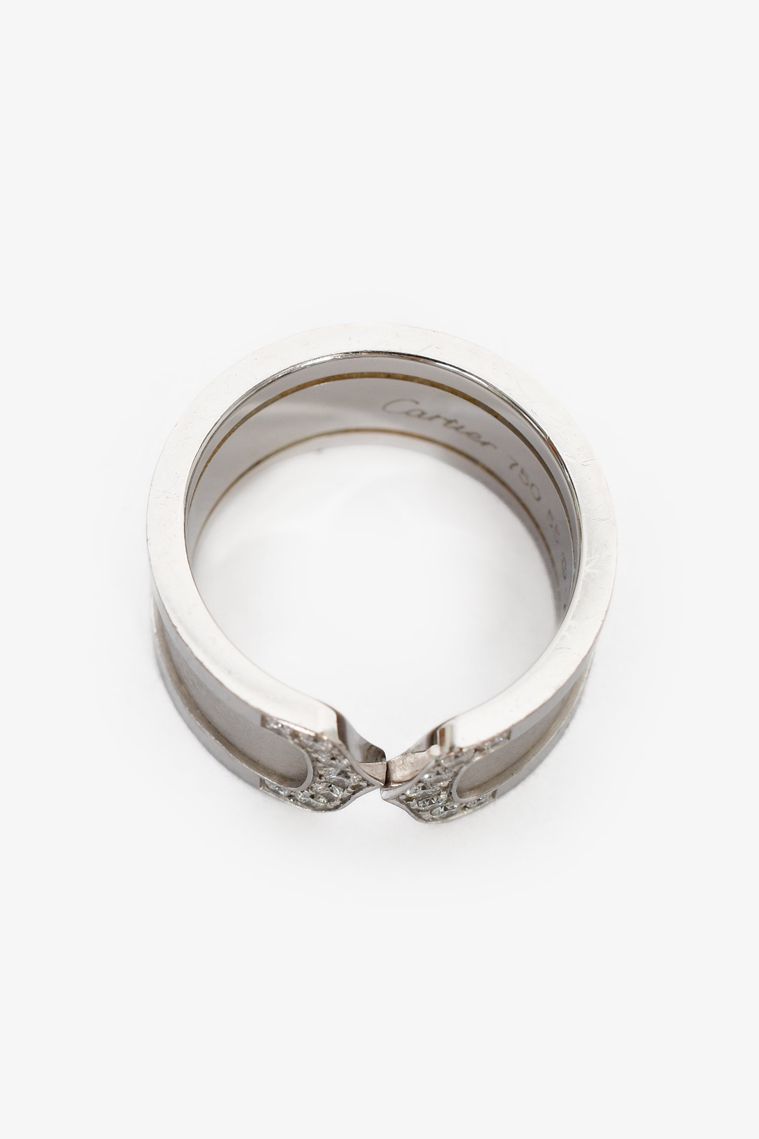 Cartier 18K White Gold Diamond C de Cartier Wide Ring Size 55