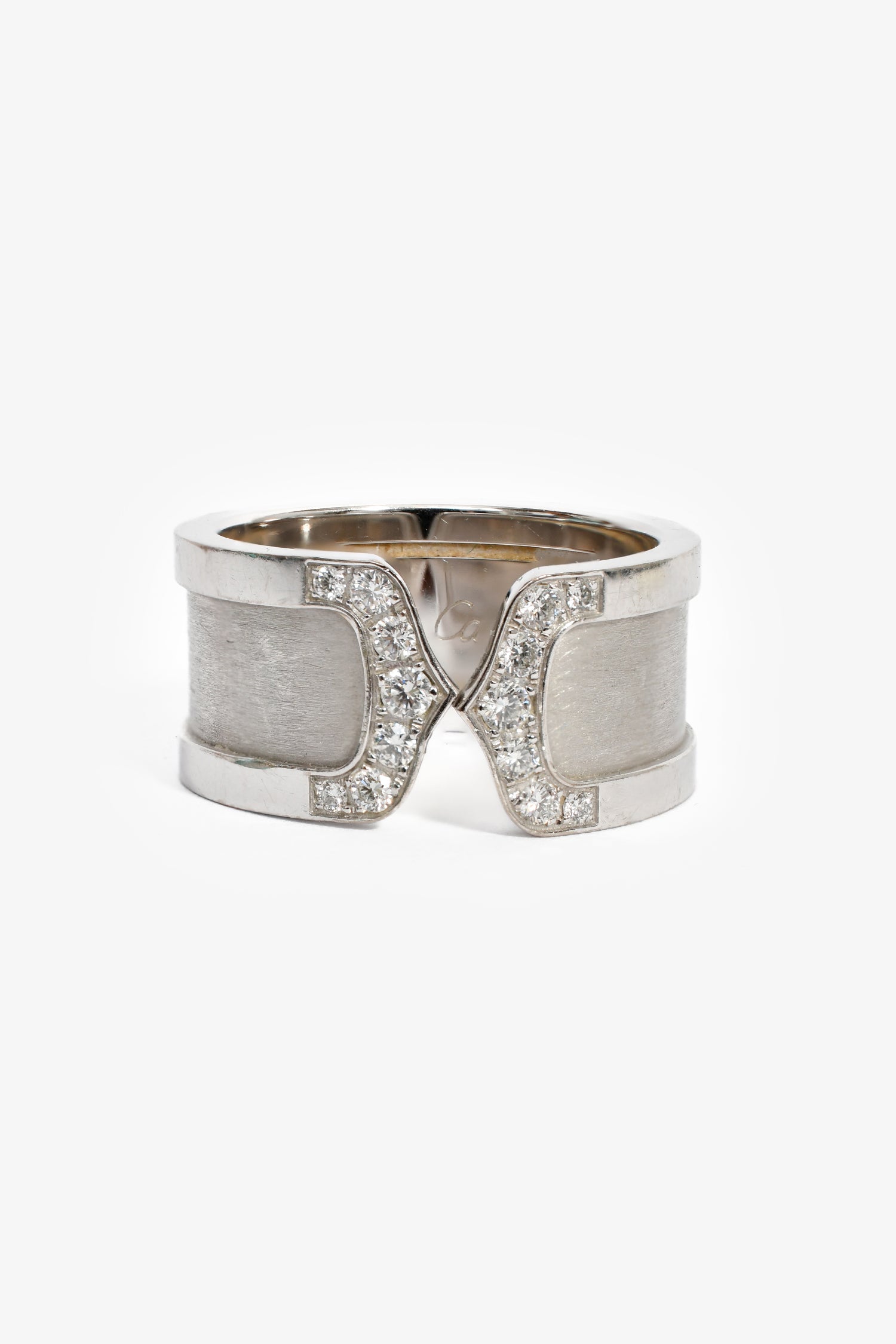 Cartier 18K White Gold Diamond C de Cartier Wide Ring Size 55