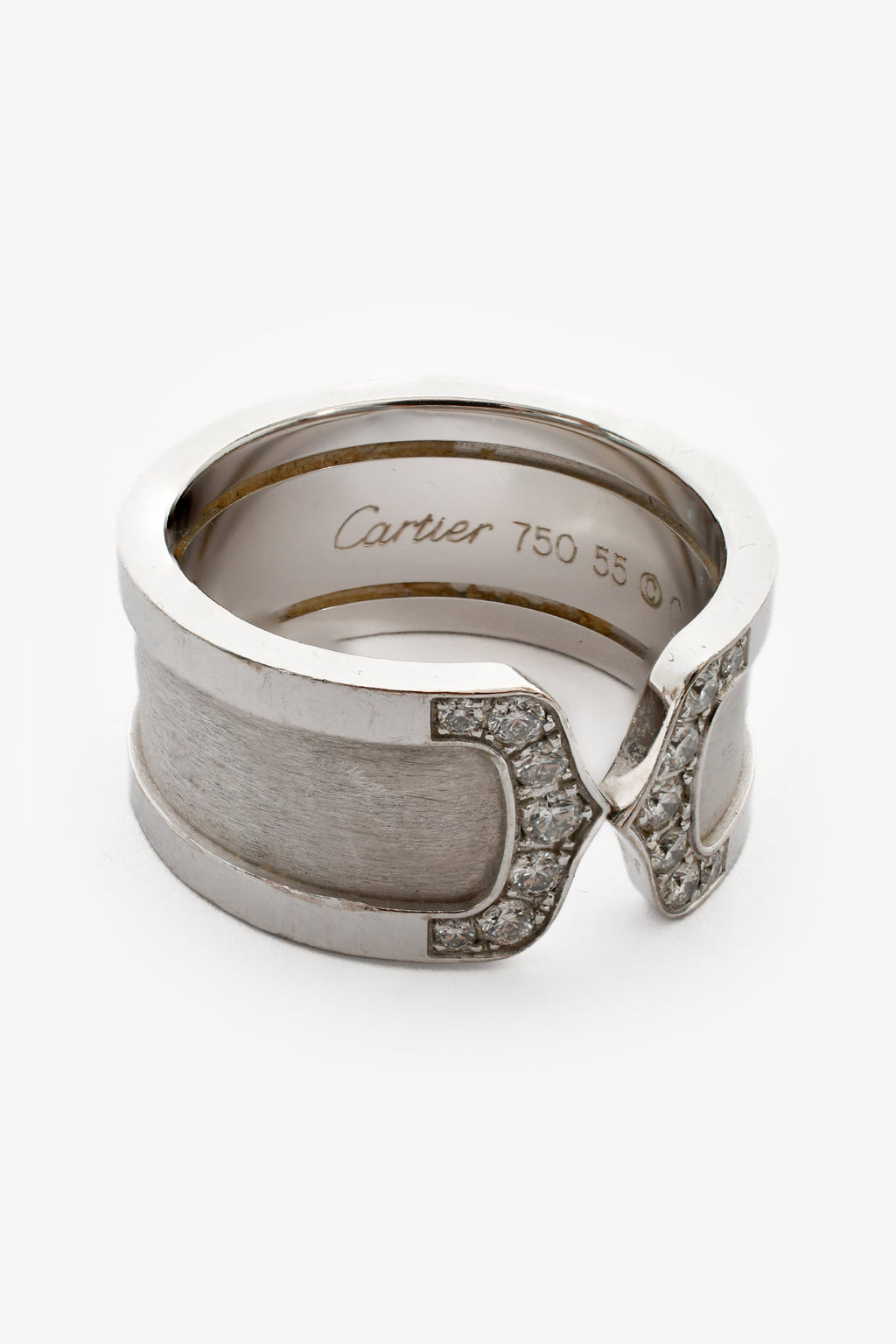 Cartier 18K White Gold Diamond C de Cartier Wide Ring Size 55