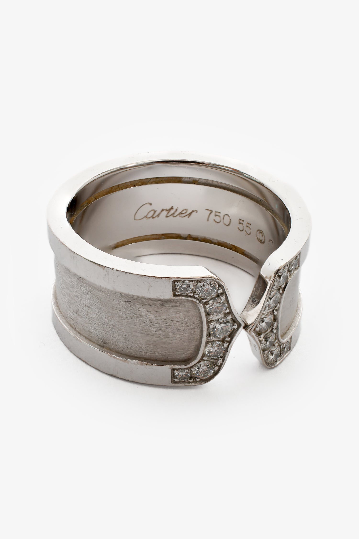 Cartier 18K White Gold Diamond C de Cartier Wide Ring Size 55