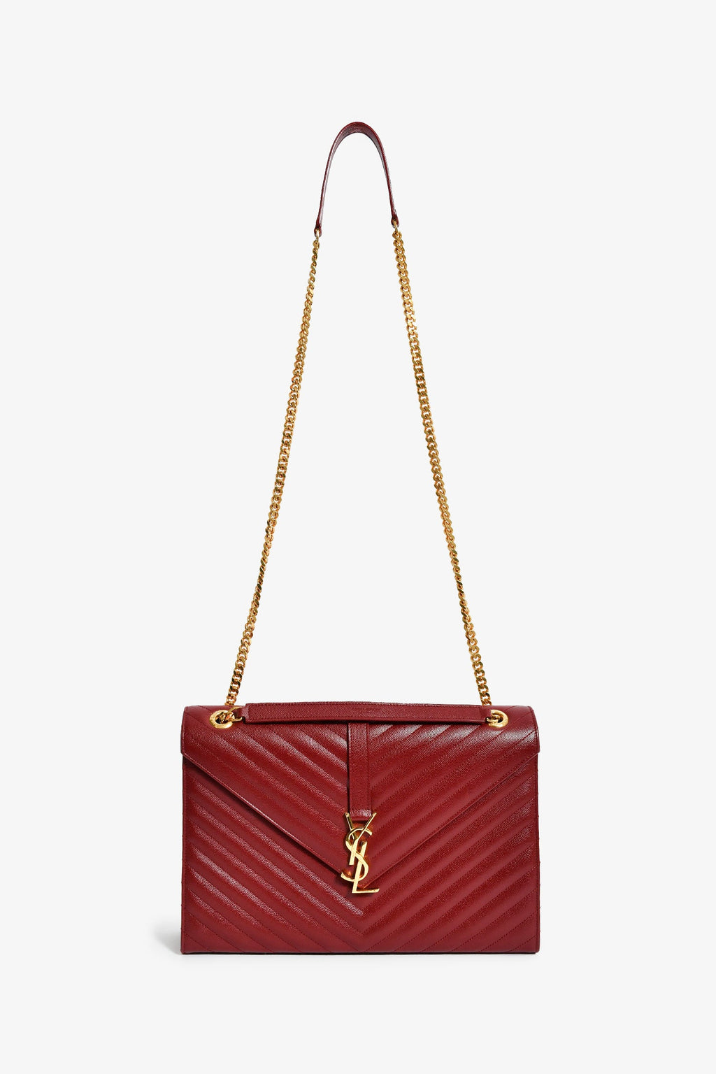 Saint Laurent Burgundy Chevron Leather Envelope Large Chain Shoulder Bag