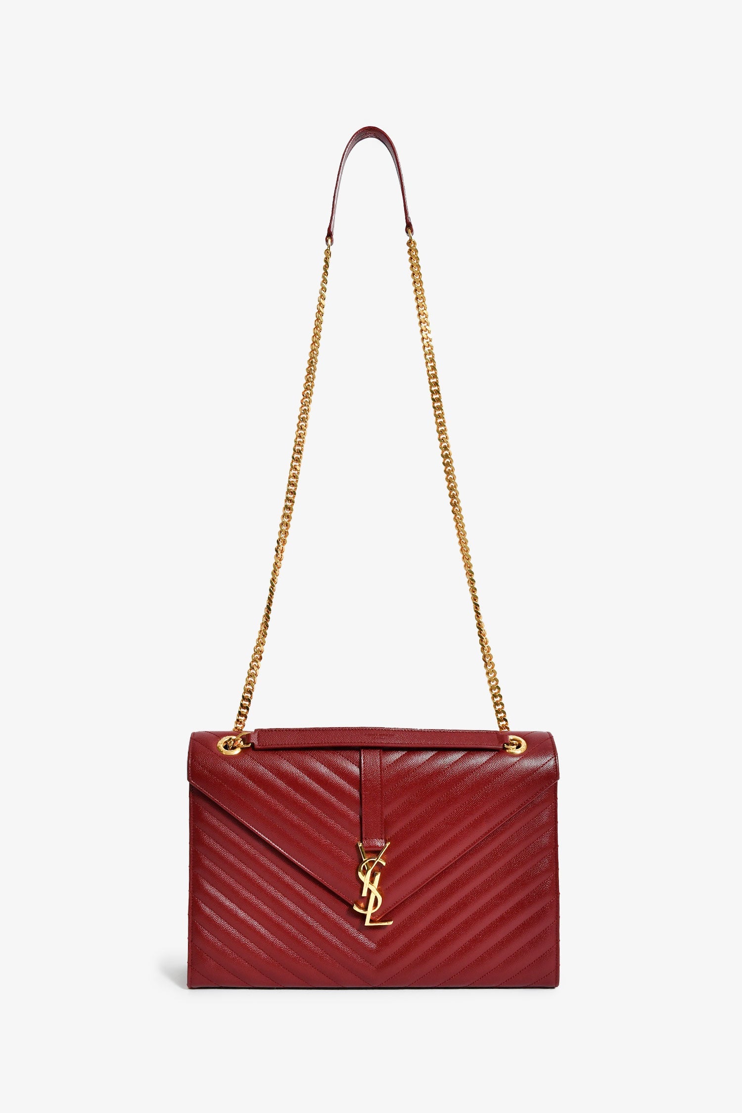 Saint Laurent Burgundy Chevron Leather Envelope Large Chain Shoulder Bag
