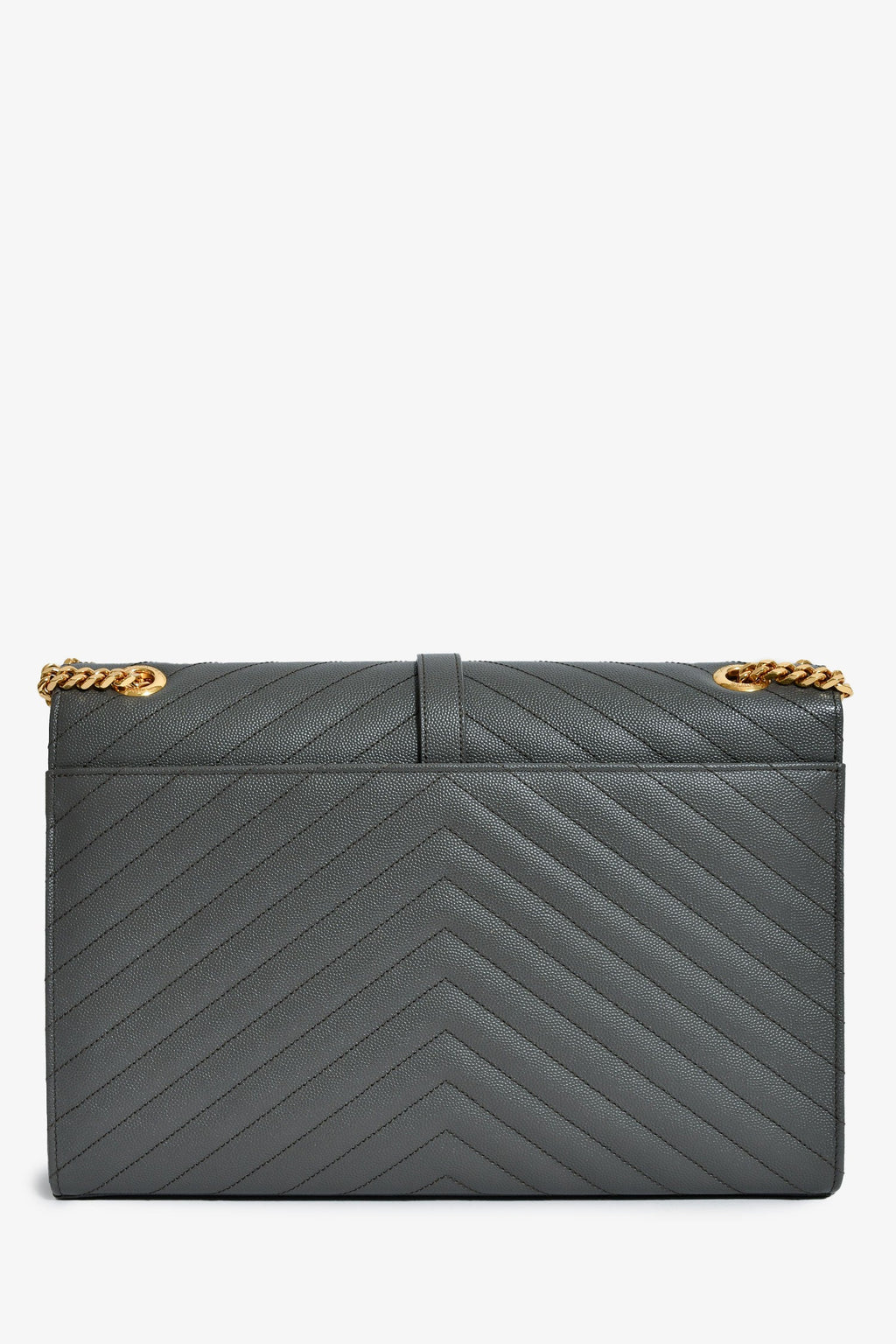 Saint Laurent Grey Chevron Leather Envelope Large Chain Shoulder Bag