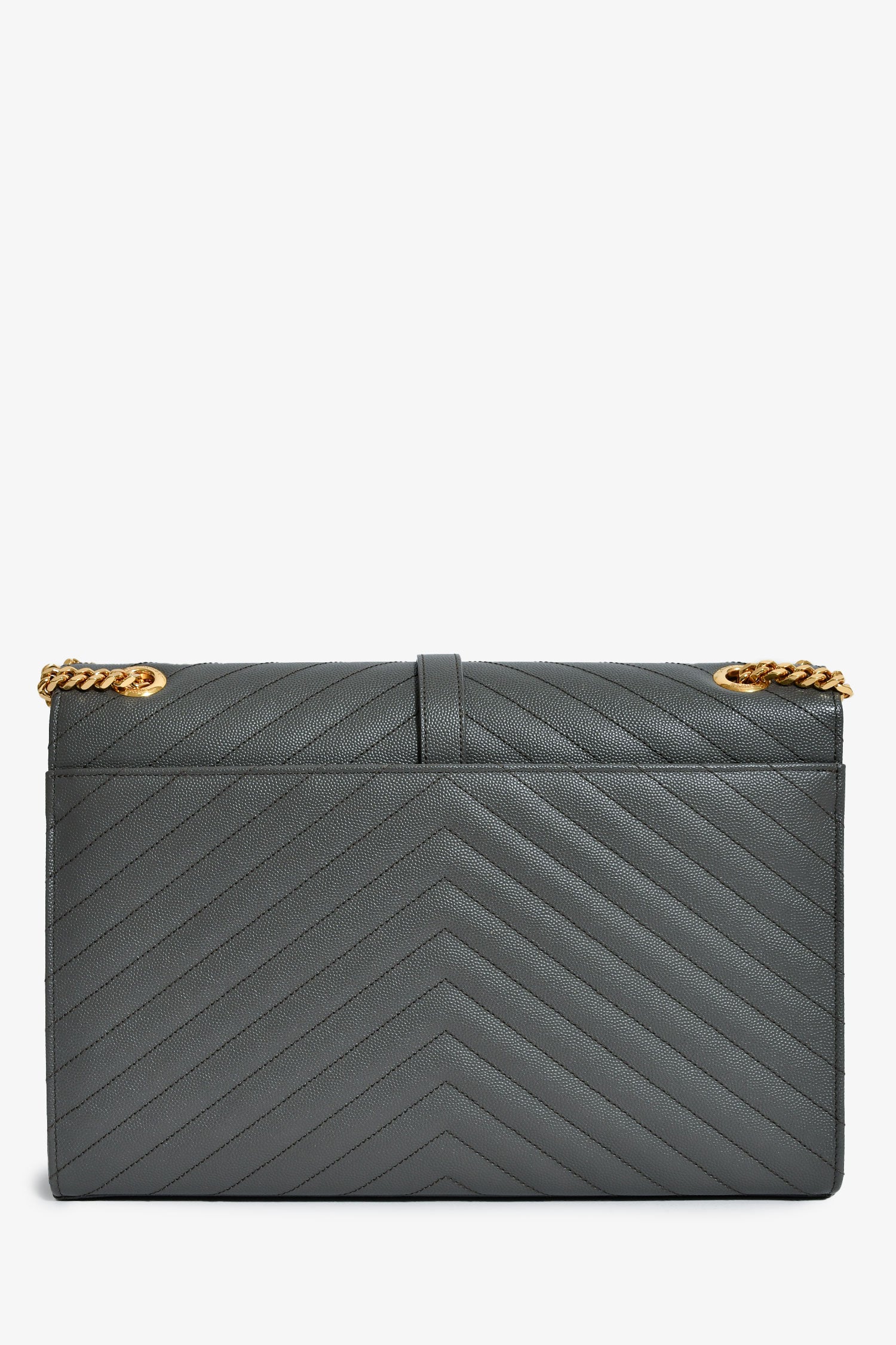 Saint Laurent Grey Chevron Leather Envelope Large Chain Shoulder Bag