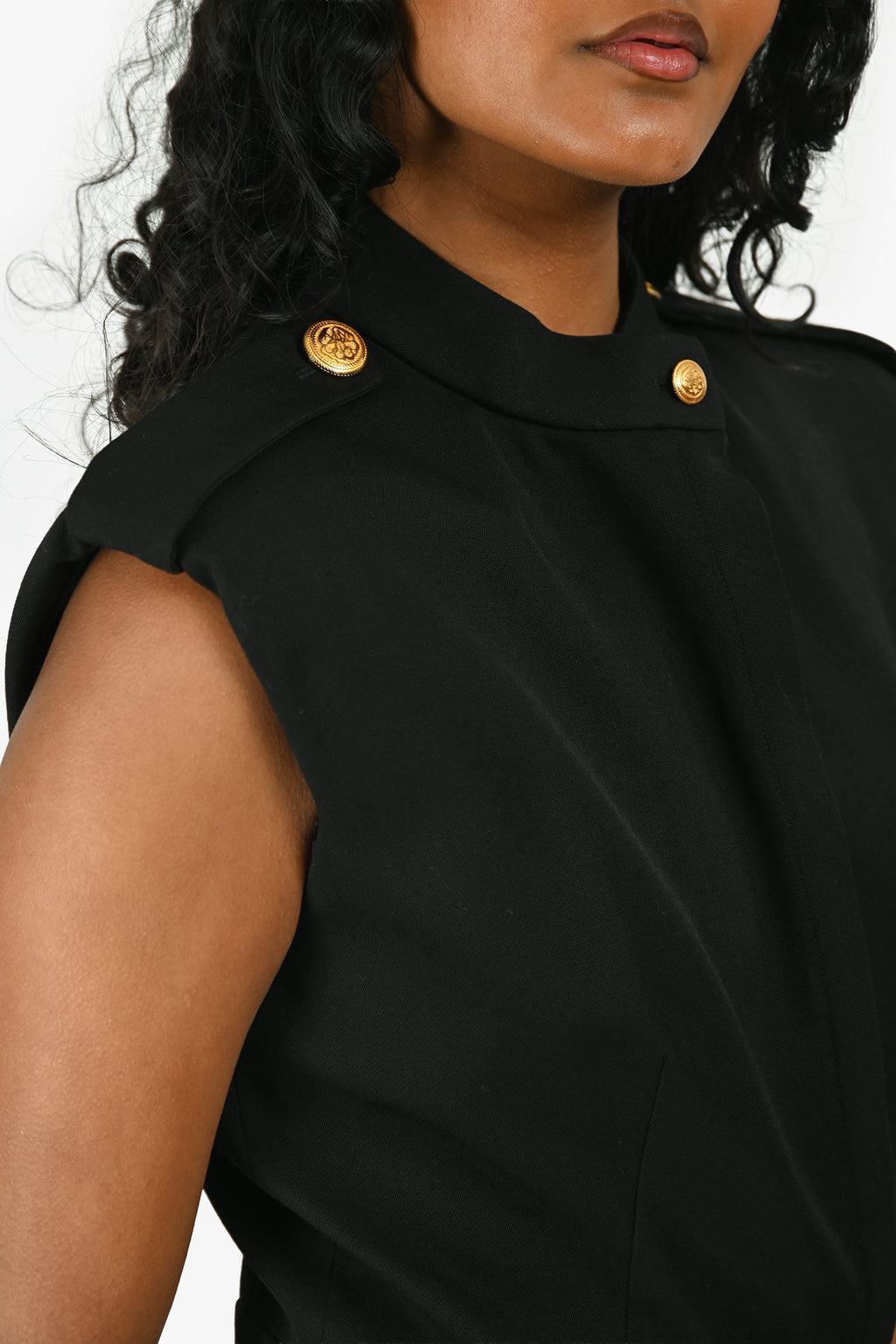 Alexander McQueen Black Sleeveless Midi Dress with Gold Buttons Size 42