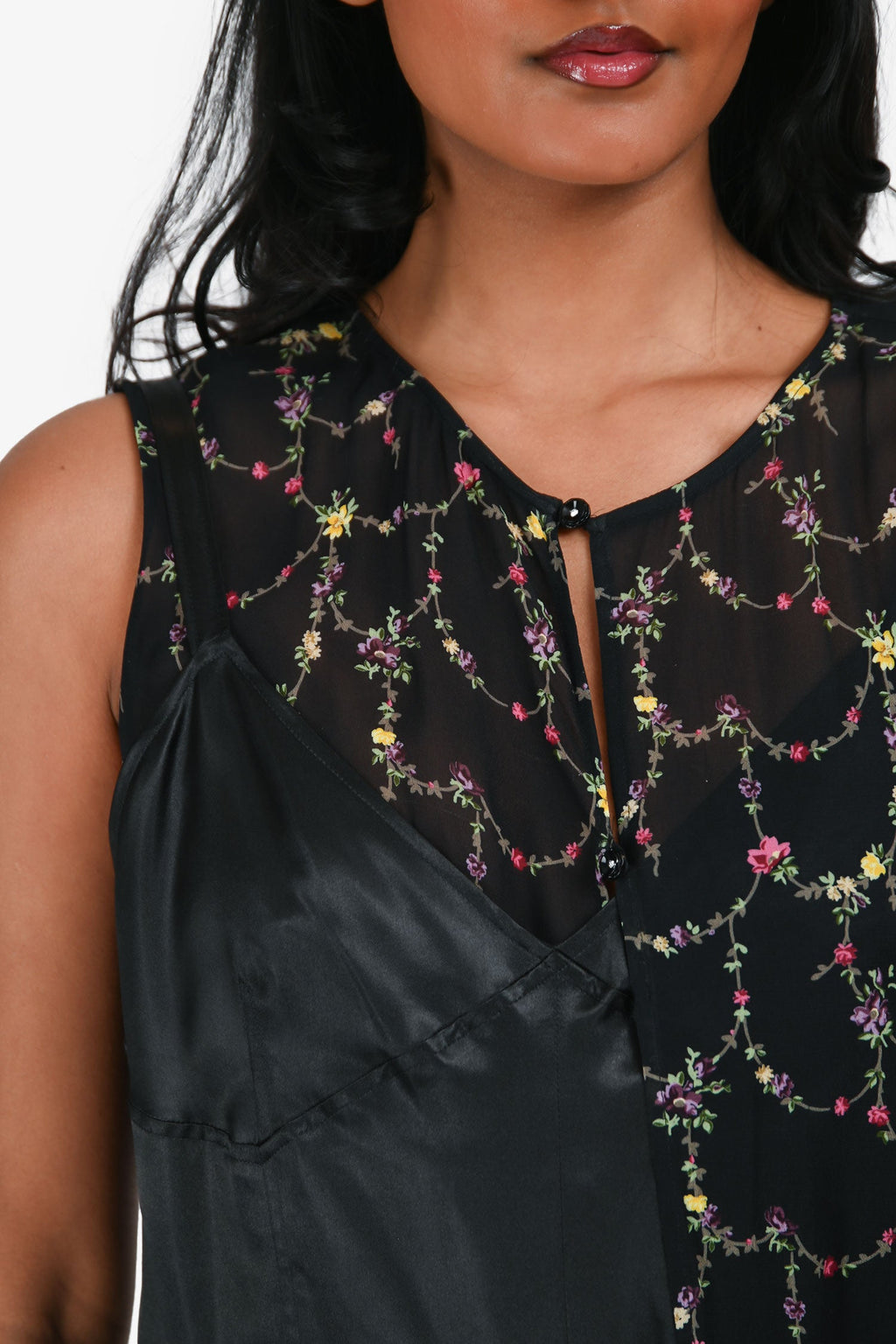 Junya Watanabe Comme des Garçons Black Floral Pleated Detail Sleeveless Midi Dress Size S