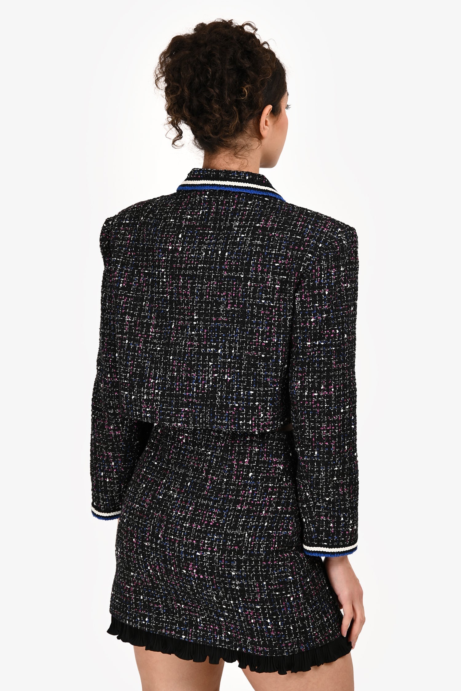 Sandro Black/Blue/Pink Tweed Crop Jacket Size 36