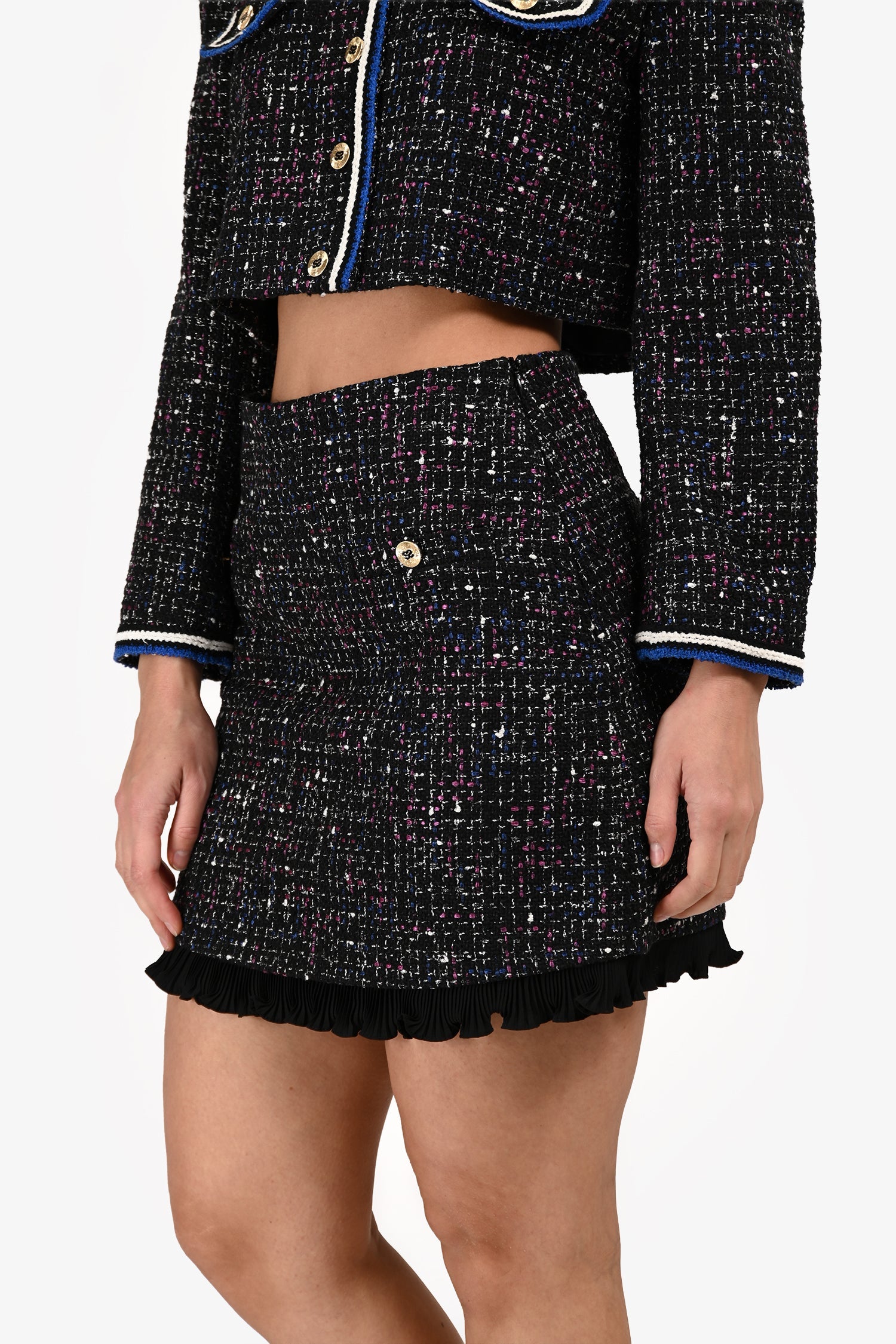 Sandro Black/Blue/Pink Tweed Mini Skirt Size 38